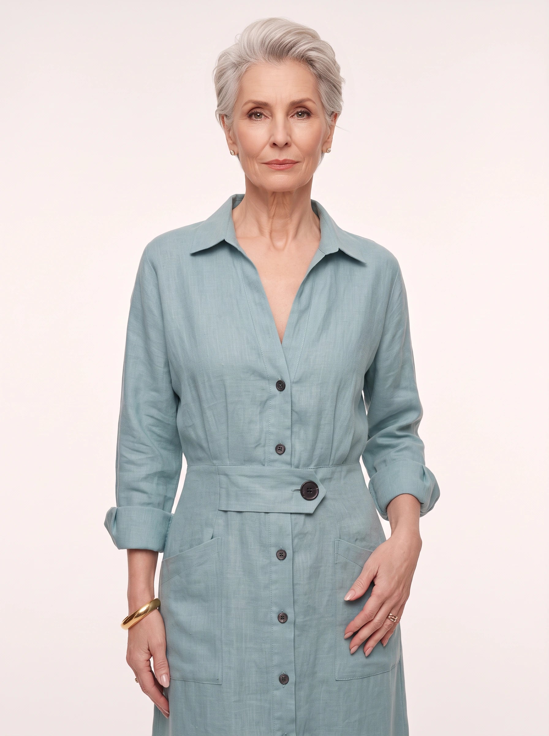 Robe longue chemise en lin Cintaire - Robe longue à manches longues, boutonnée sur le devant et ceinturée, style décontracté d'été pour femme