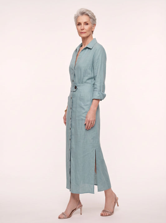 Cintaire Linen Shirt Maxi Dress – Button Front Belted Long Sleeve Maxi Dress Women Casual Summer