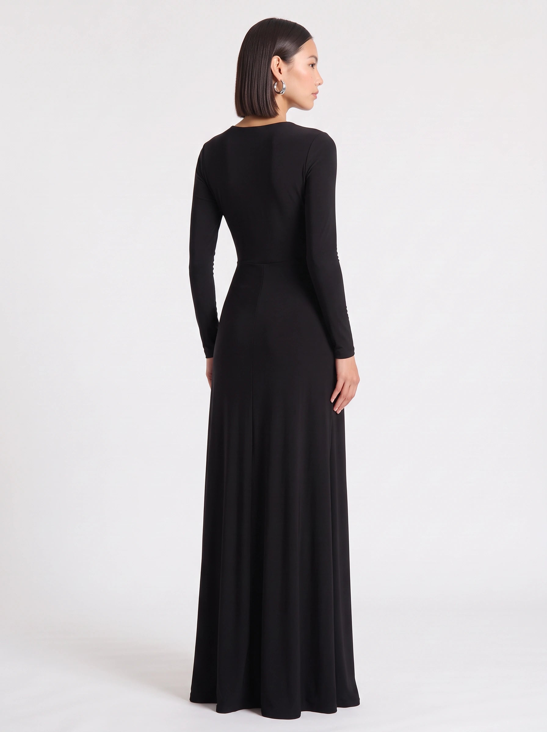 Jocasta Deep V-Neck Twist Front Maxi Dress – Long Sleeve High Slit Women Formal Evening Cocktail Maxi Dress