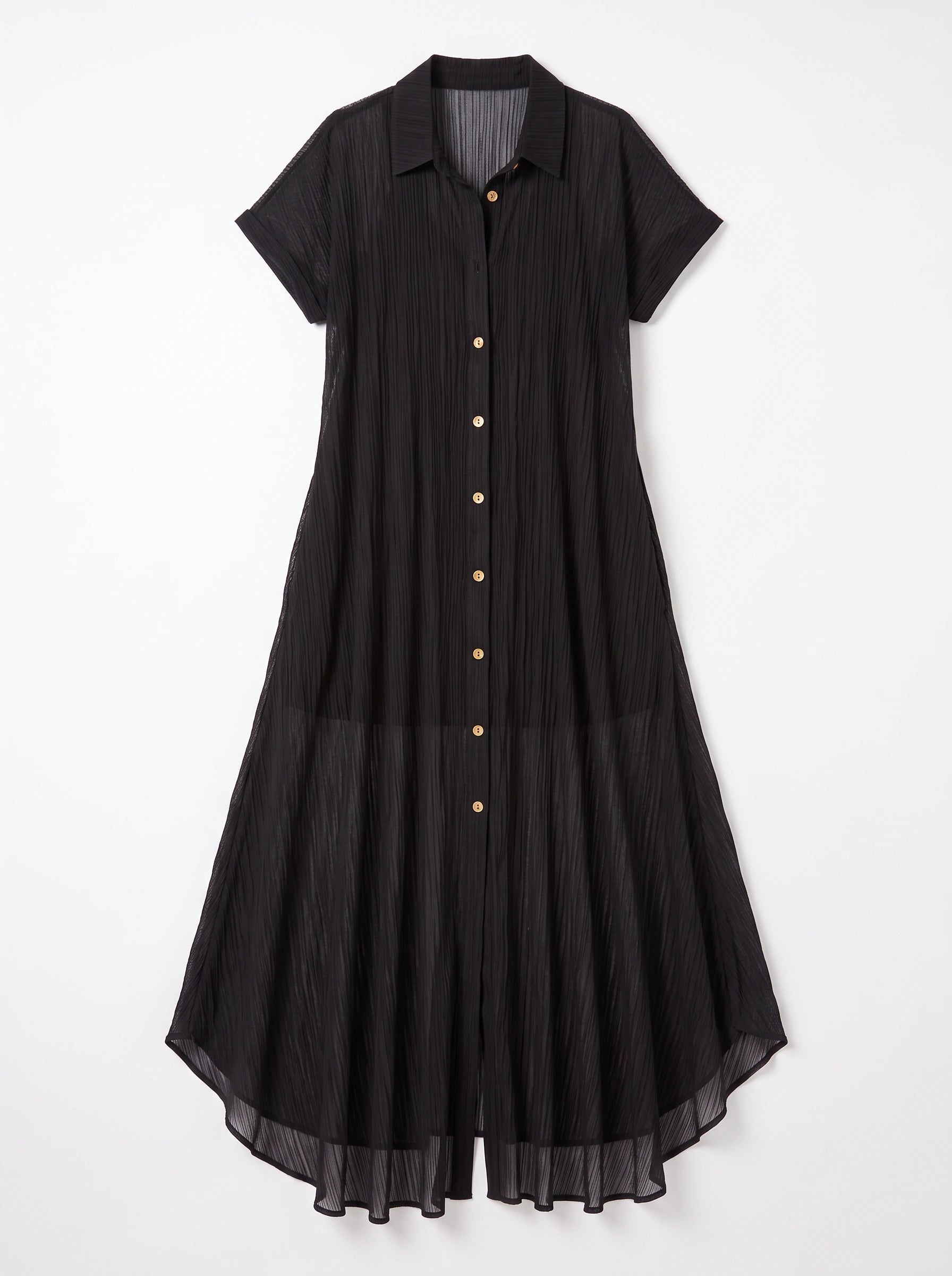 Ombrine Sheer Crinkle Shirt Maxi Dress – Button Front Maxi Dress Women Summer Beach Vacation Long Sleeve Maxi Dress