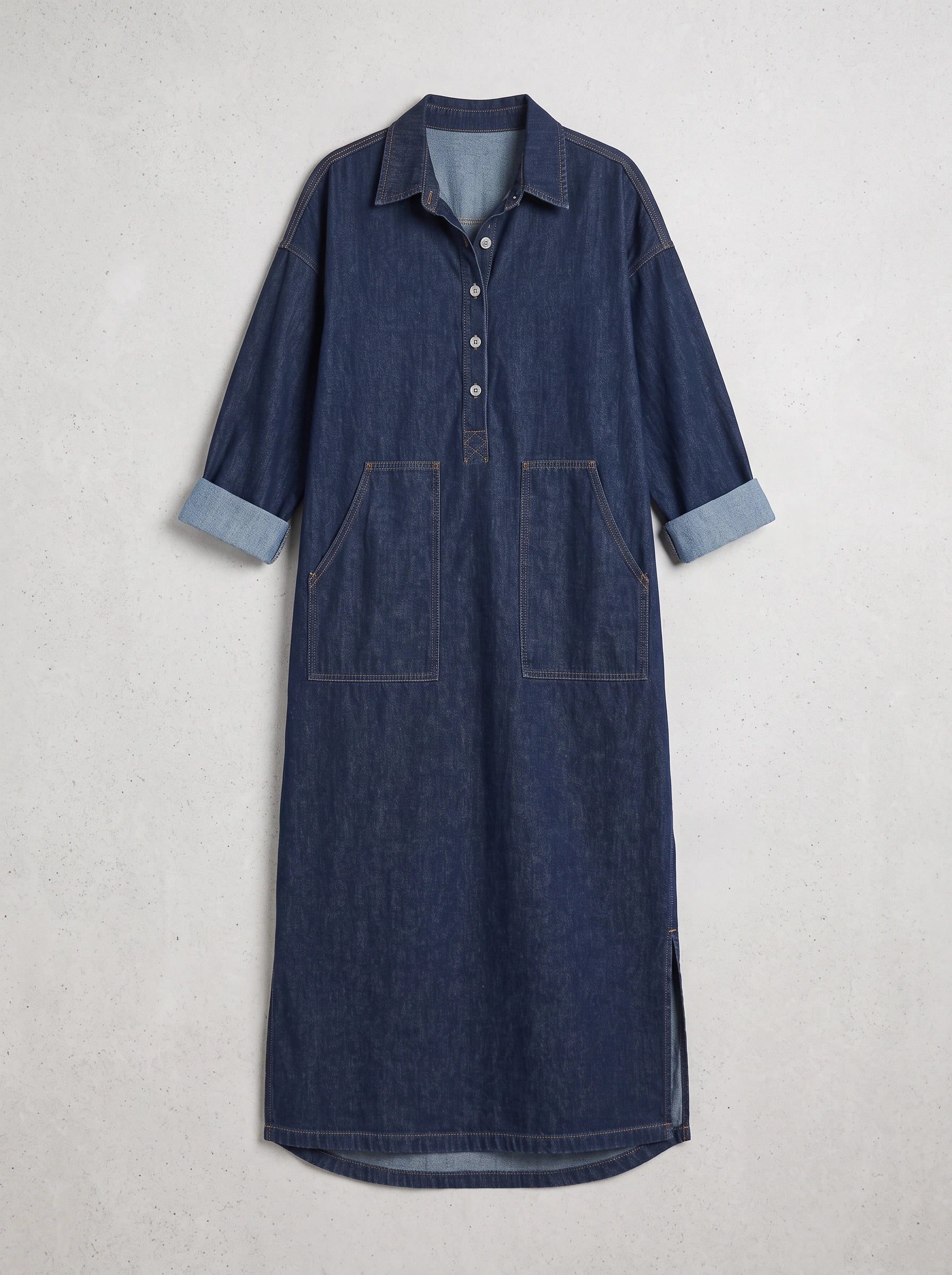 Dendura Shirt Maxi Dress – Denim Women Long Sleeve Button Down Casual Shirtdress Patch Pockets Maxi Dress