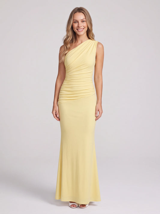 Robe longue froncée asymétrique à une épaule - Robe longue moulante élégante pour femme, idéale pour une soirée, une fête ou un mariage