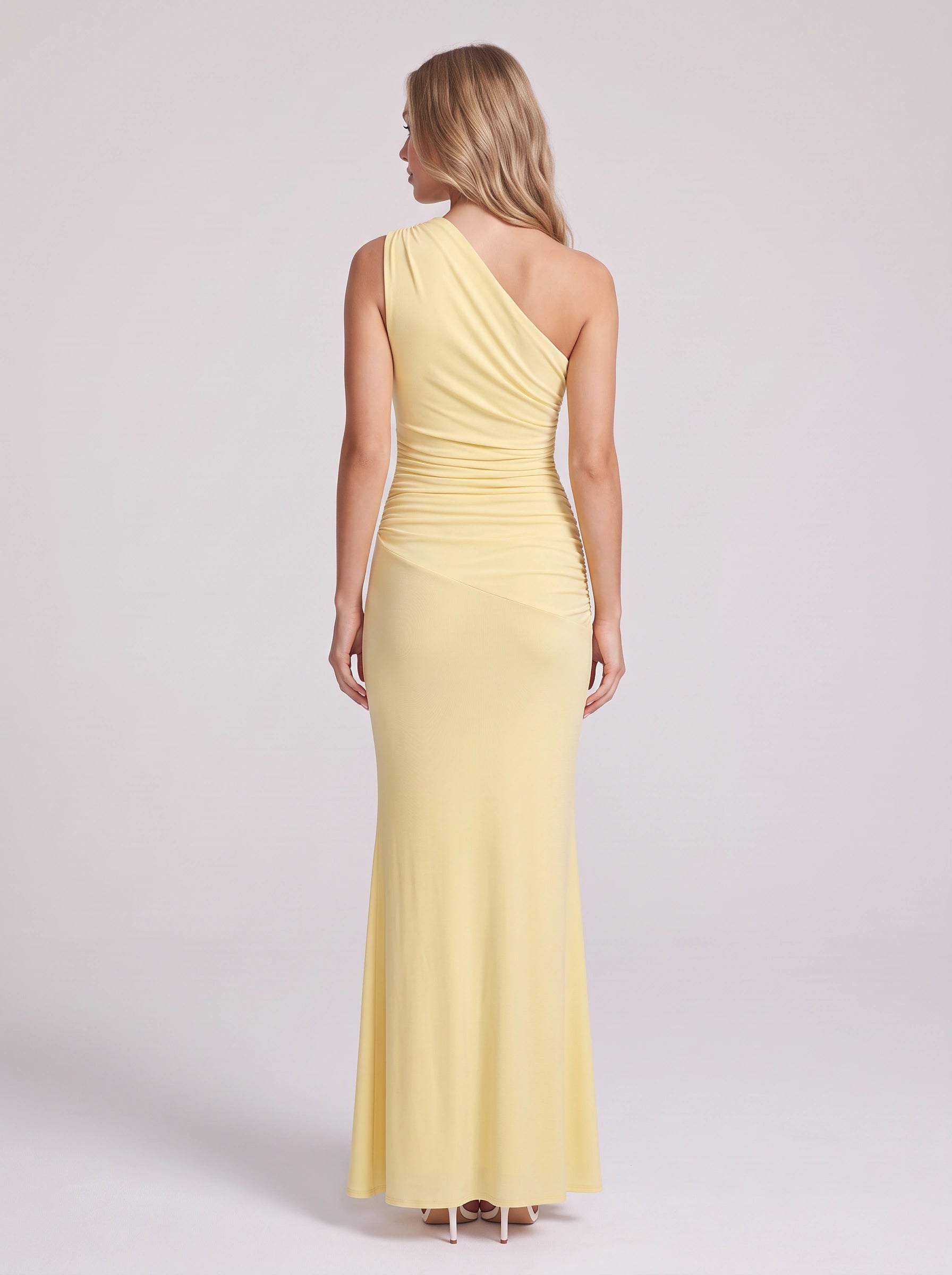 Ruched One-Shoulder Maxi Dress – Women Formal Wedding Guest Evening Party Bodycon Maxi Dress