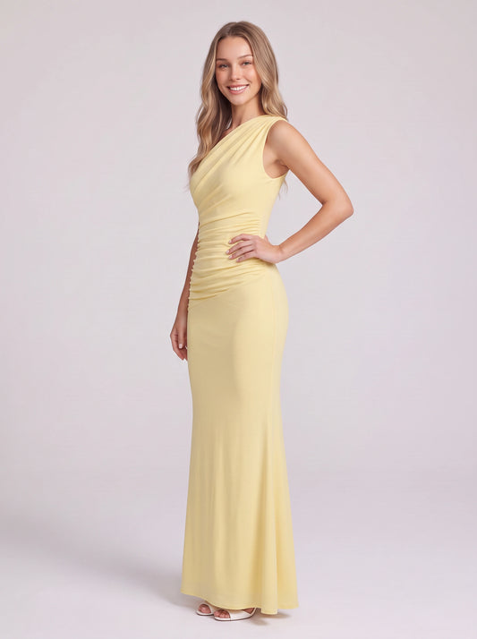 Robe longue froncée asymétrique à une épaule - Robe longue moulante élégante pour femme, idéale pour une soirée, une fête ou un mariage