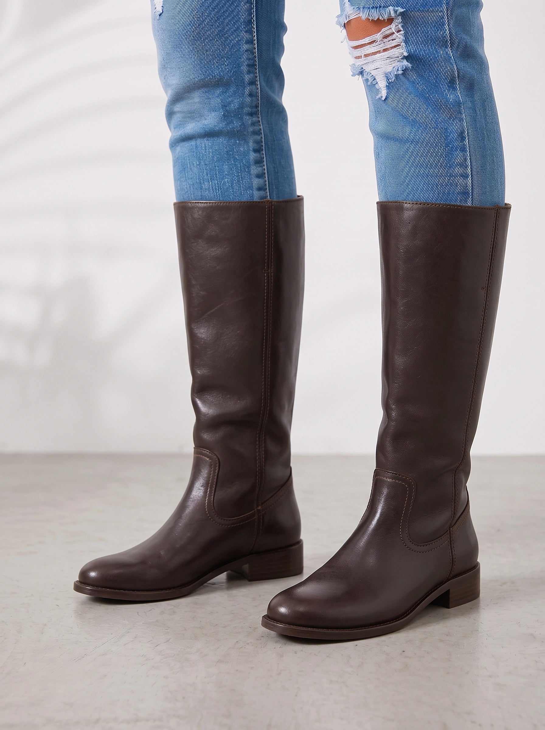Cordova Knee-High Leather Riding Boots – Women Flat Heel Equestrian Casual Western Knee High Boots