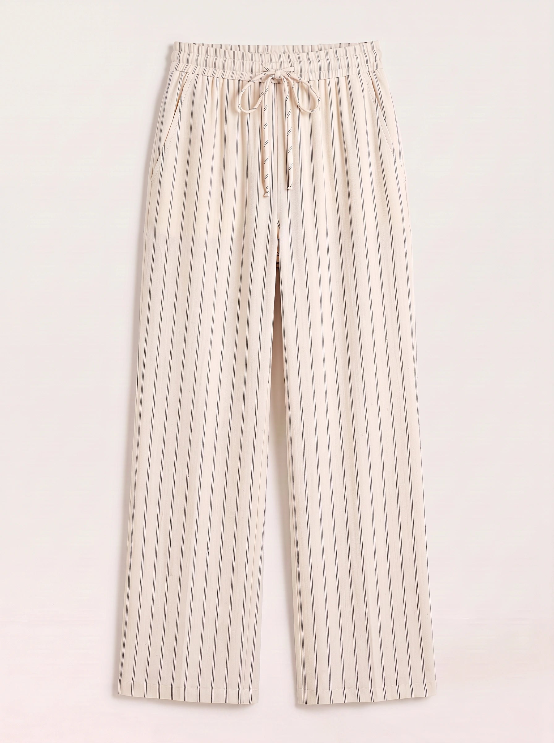 Rigante Striped Wide-Leg Drawstring Pants – Palazzo Pants Women Linen Summer High-Waist Casual Trouser