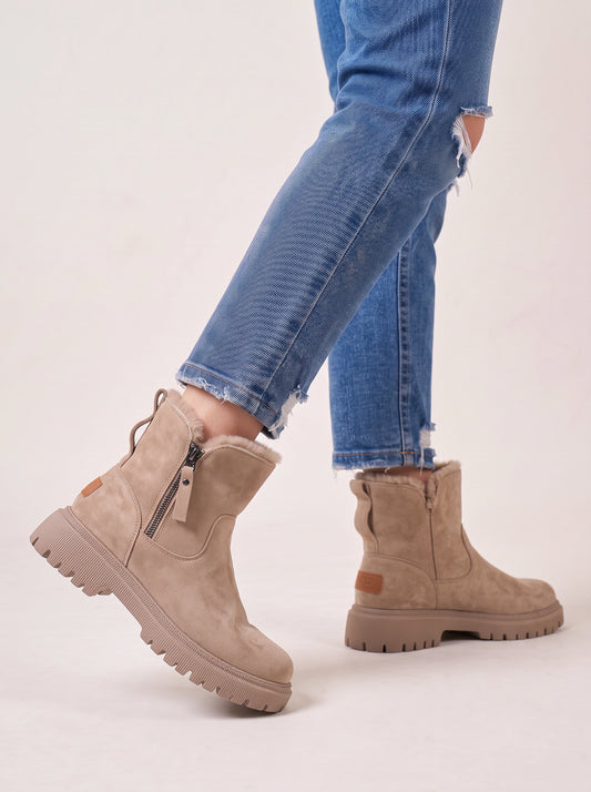 Muriva Faux Fur Lined Platform Ankle Boots – Suede Women Winter Snow Chelsea Boots Lug Sole