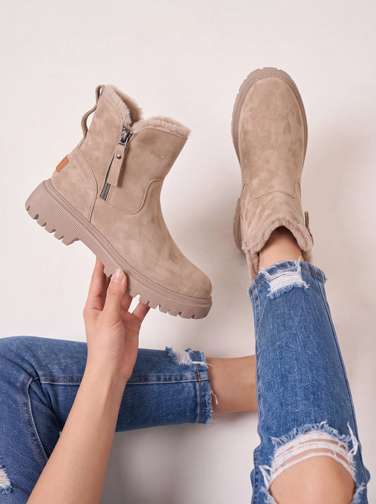 Muriva Faux Fur Lined Platform Ankle Boots – Suede Women Winter Snow Chelsea Boots Lug Sole