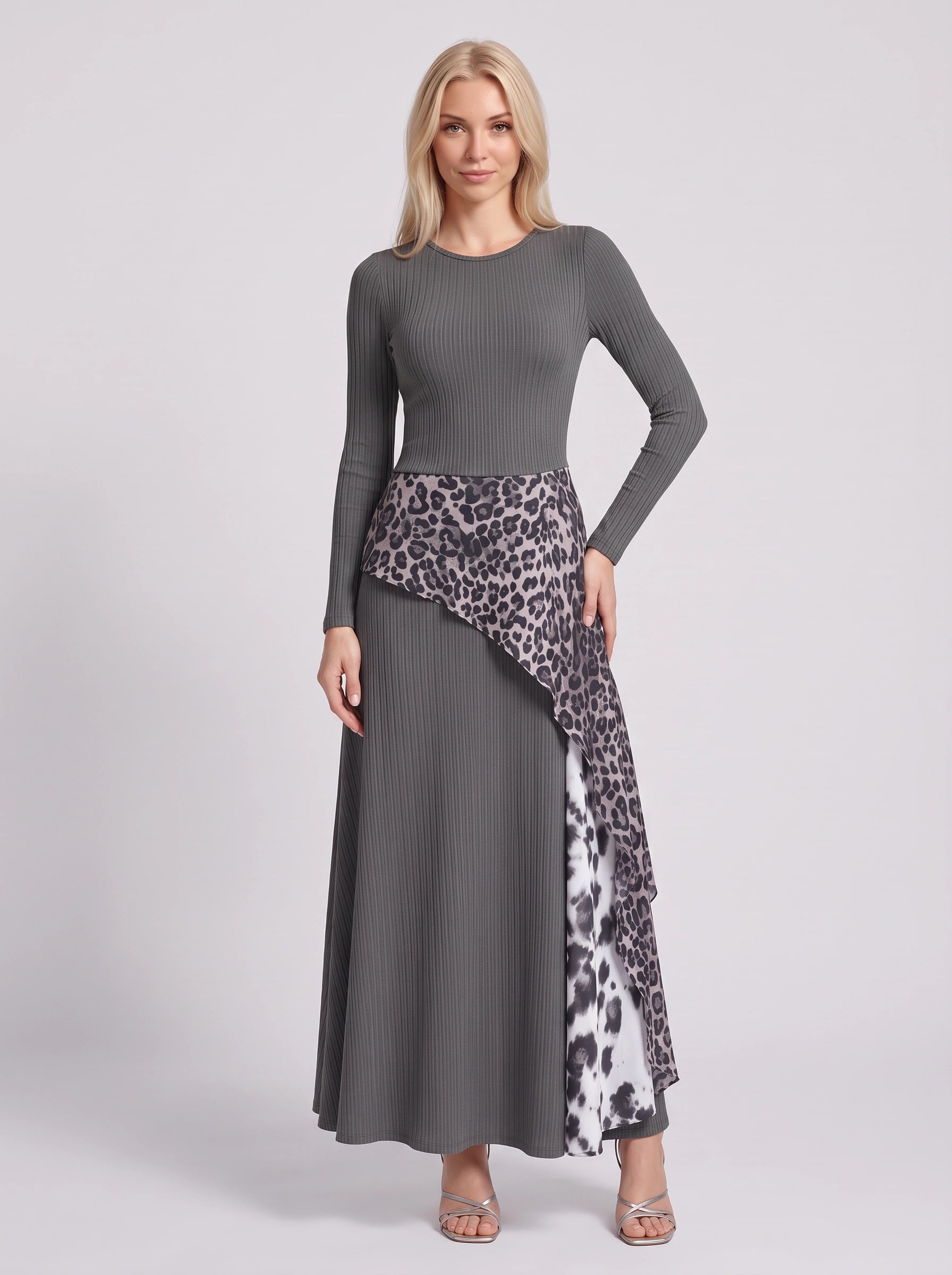Ribflow Ribbed Contrast Panel Maxi Dress – Long Sleeve Maxi Dress Women Formal Cocktail Evening Boho