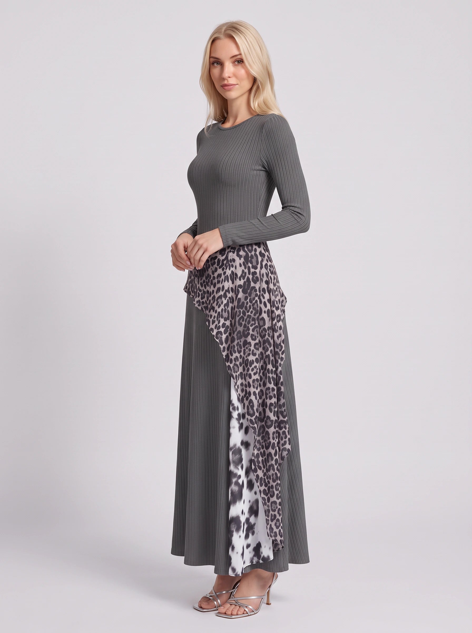 Ribflow Ribbed Contrast Panel Maxi Dress – Long Sleeve Maxi Dress Women Formal Cocktail Evening Boho