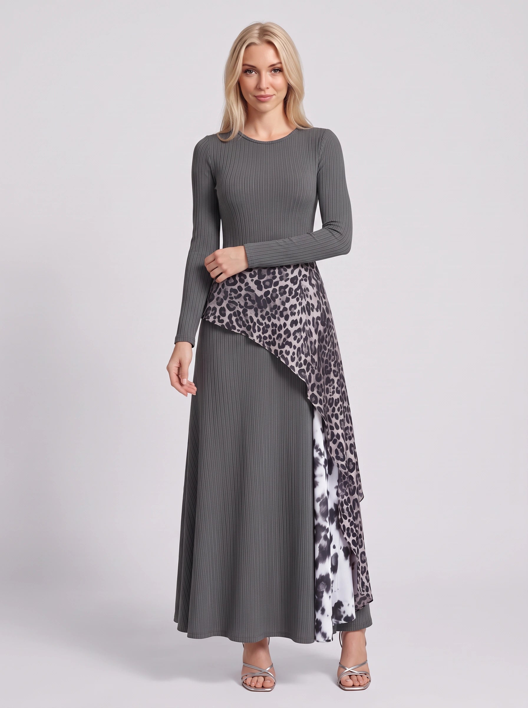 Ribflow Ribbed Contrast Panel Maxi Dress – Long Sleeve Maxi Dress Women Formal Cocktail Evening Boho