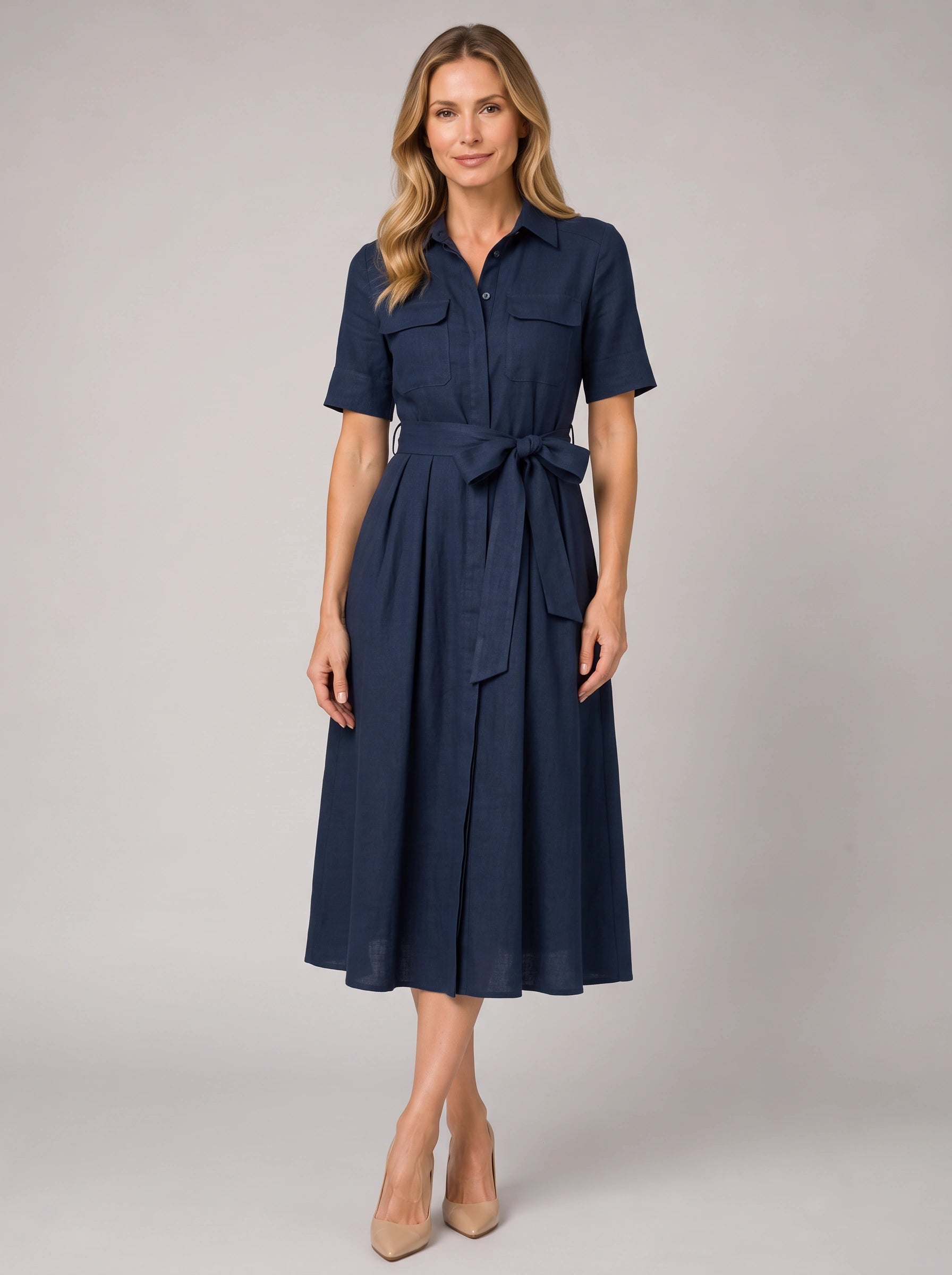 Ciascol Belted Shirt Midi Dress – Women Casual Office Workwear Button Front Shirt Midi Dress