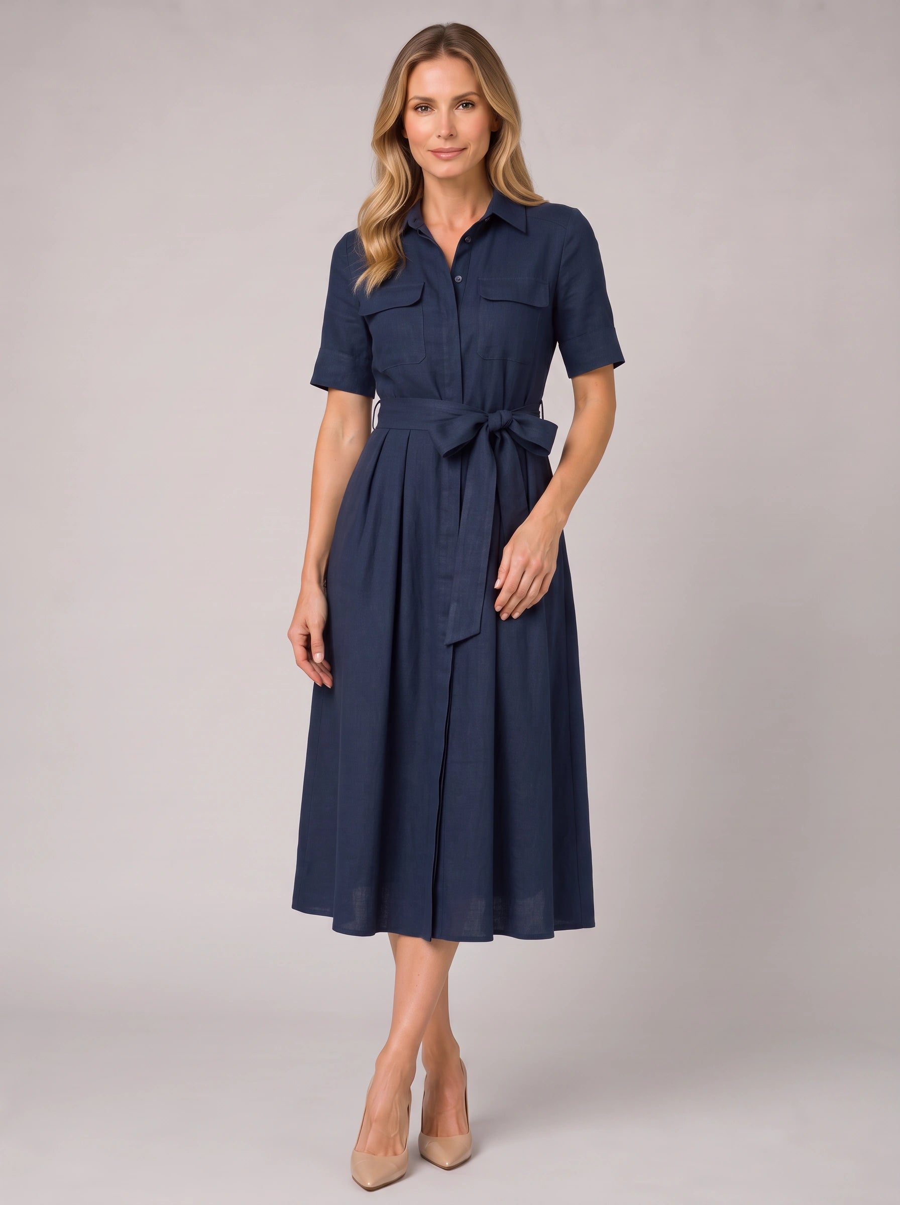 Ciascol Belted Shirt Midi Dress – Women Casual Office Workwear Button Front Shirt Midi Dress