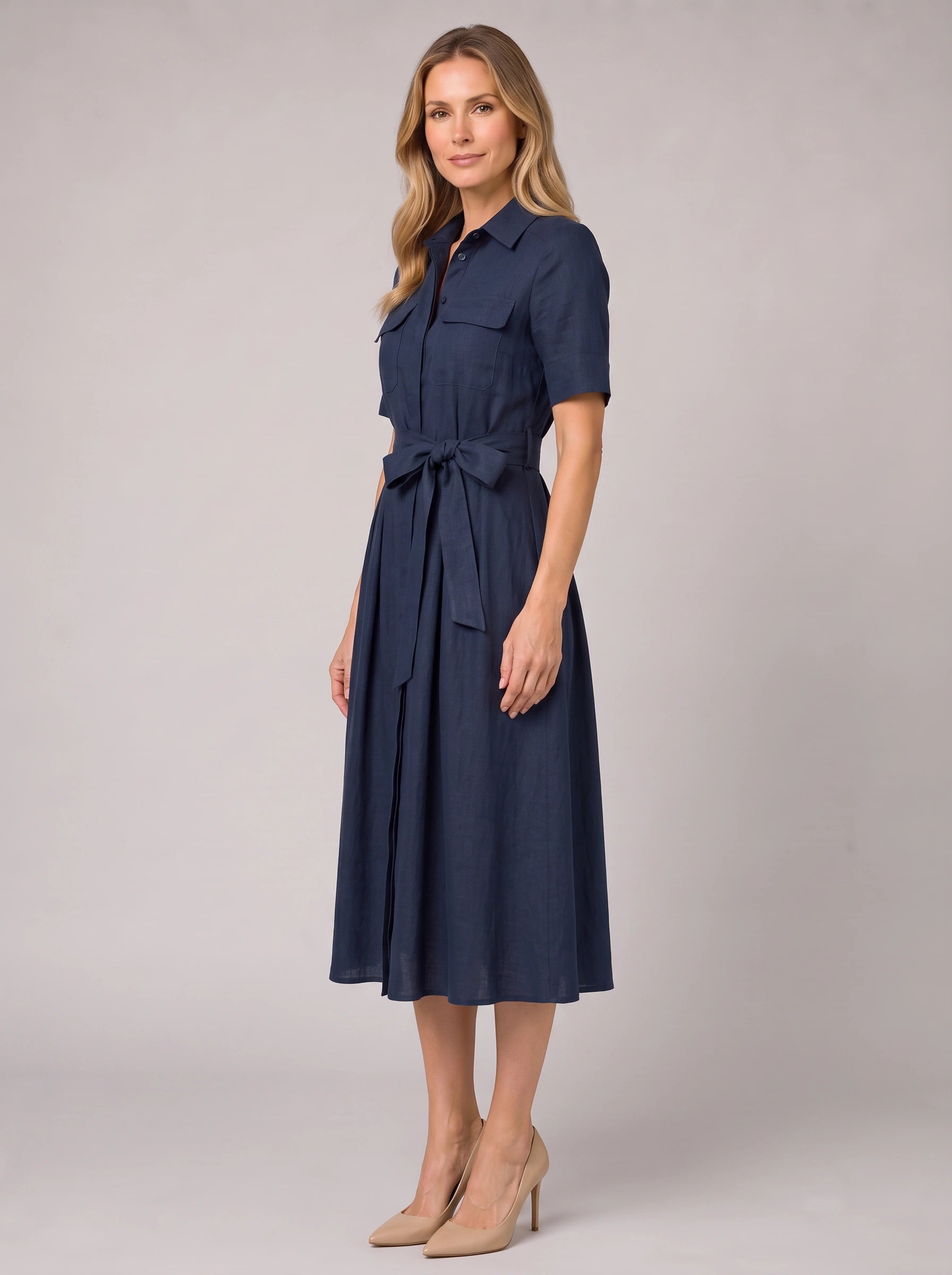 Ciascol Belted Shirt Midi Dress – Women Casual Office Workwear Button Front Shirt Midi Dress