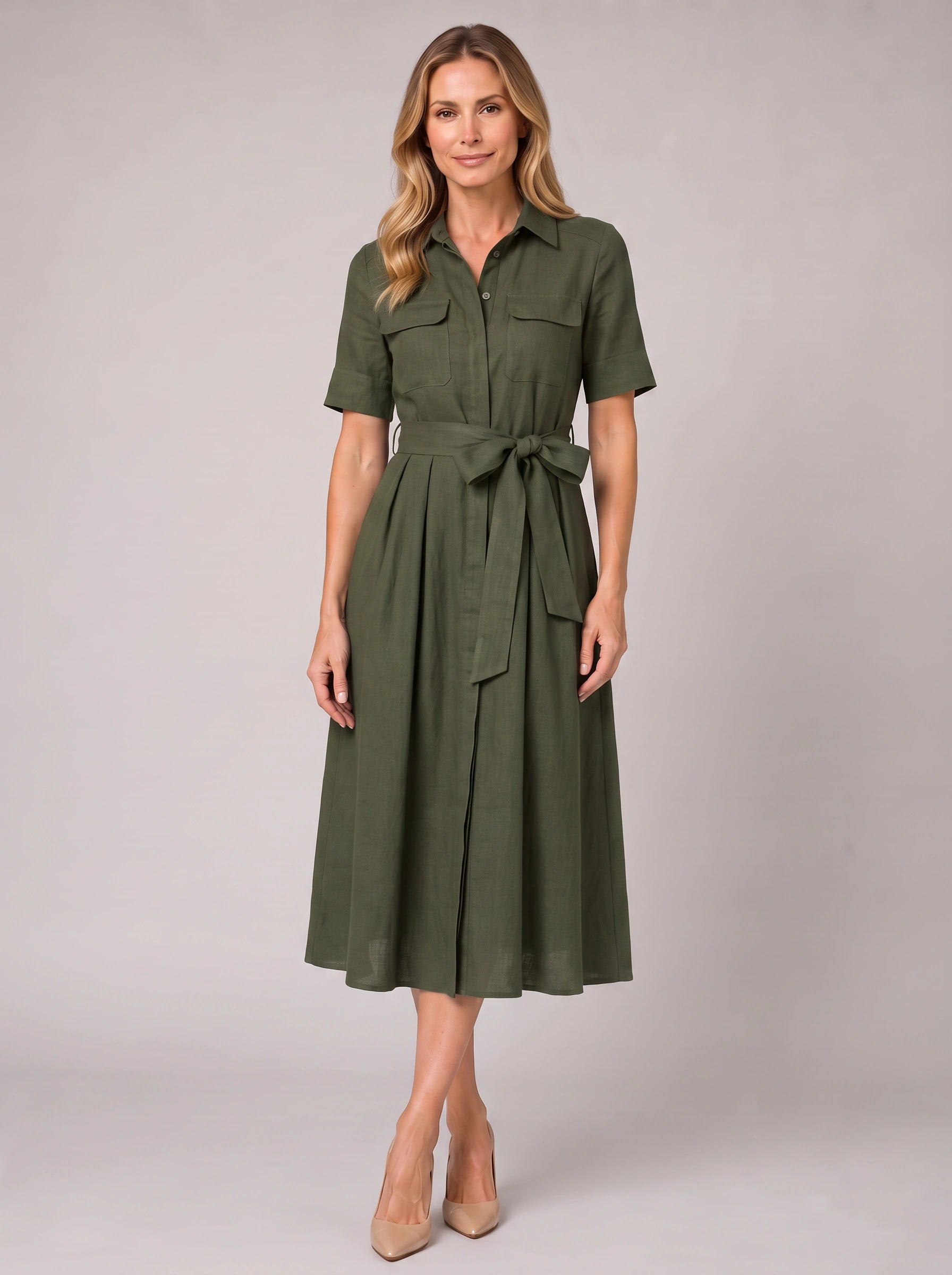 Ciascol Belted Shirt Midi Dress – Women Casual Office Workwear Button Front Shirt Midi Dress