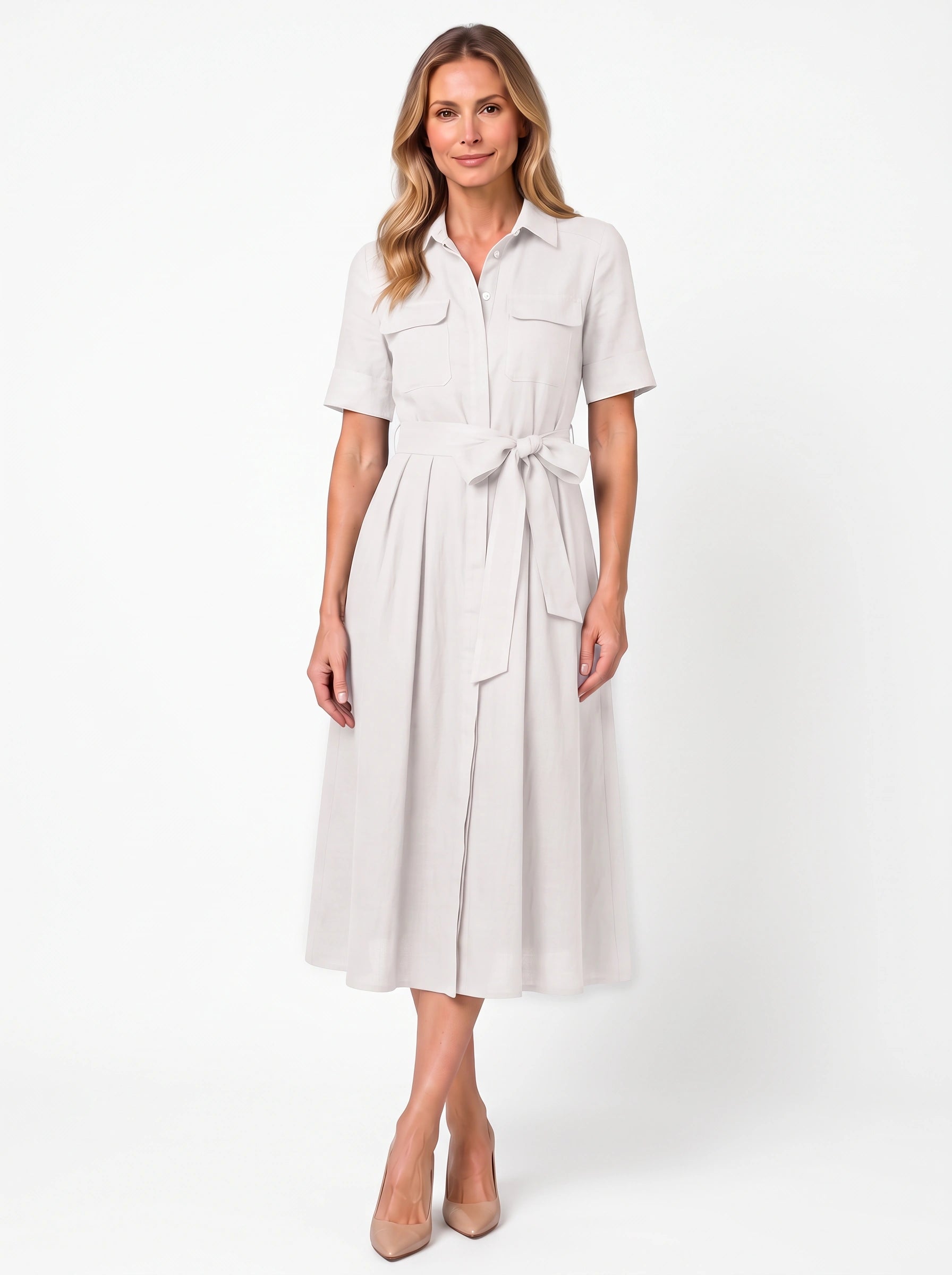 Ciascol Belted Shirt Midi Dress – Women Casual Office Workwear Button Front Shirt Midi Dress