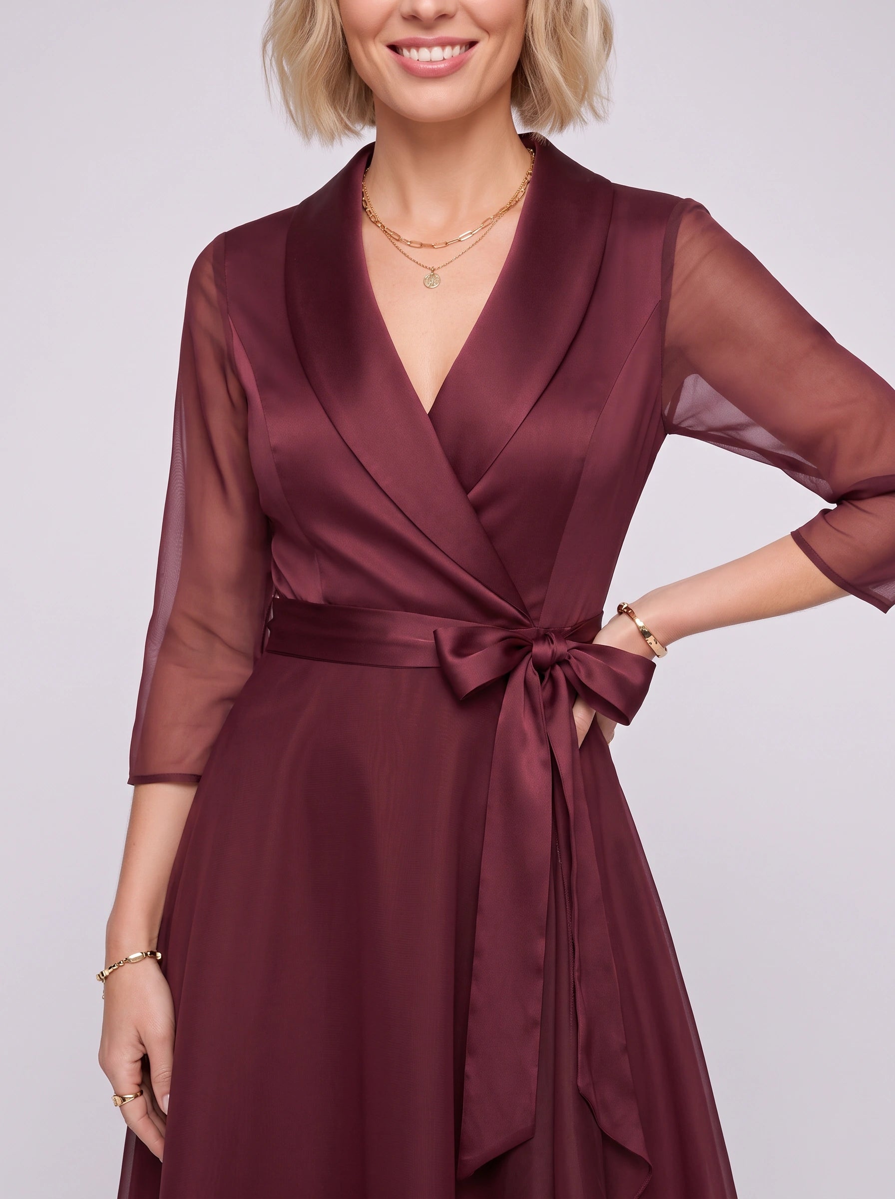 Cintura Wrap Midi Dress – Long Sleeve Formal Women Wedding Guest Fall Party Elegant Midi Dress