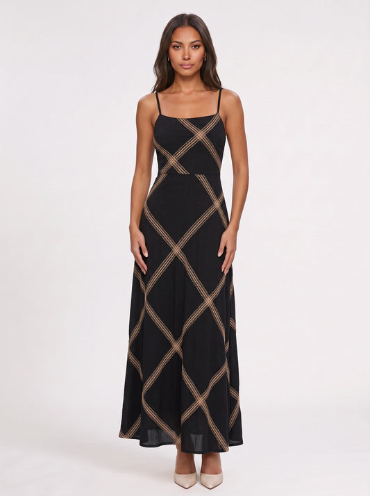 Robe longue à bretelles Catena - Robe longue sans manches pour femme, tenue formelle de soirée, imprimé chaîne, style bohème