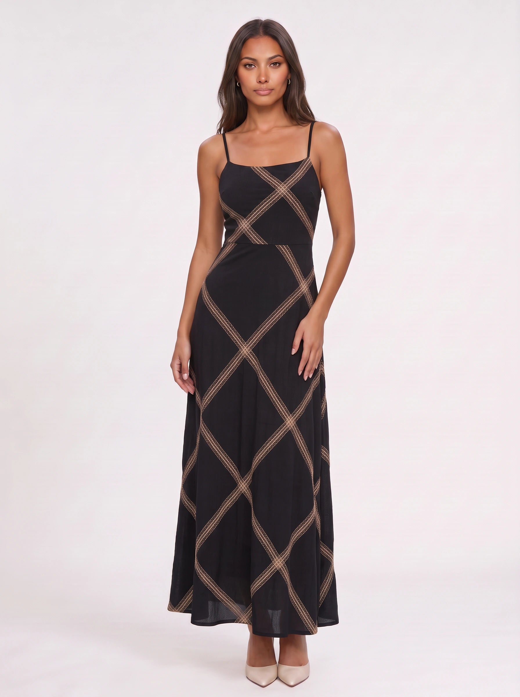 Catena Strappy Maxi Dress – Women Formal Evening Chain Print Boho Sleeveless Long Maxi Dress
