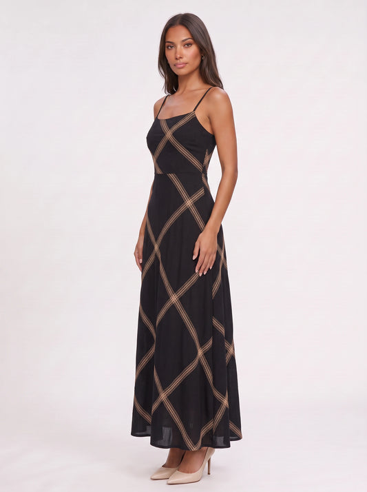 Robe longue à bretelles Catena - Robe longue sans manches pour femme, tenue formelle de soirée, imprimé chaîne, style bohème