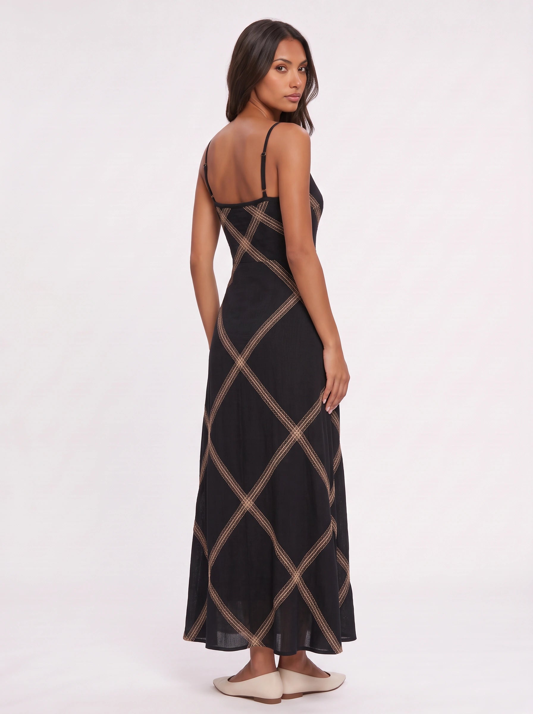 Catena Strappy Maxi Dress – Women Formal Evening Chain Print Boho Sleeveless Long Maxi Dress