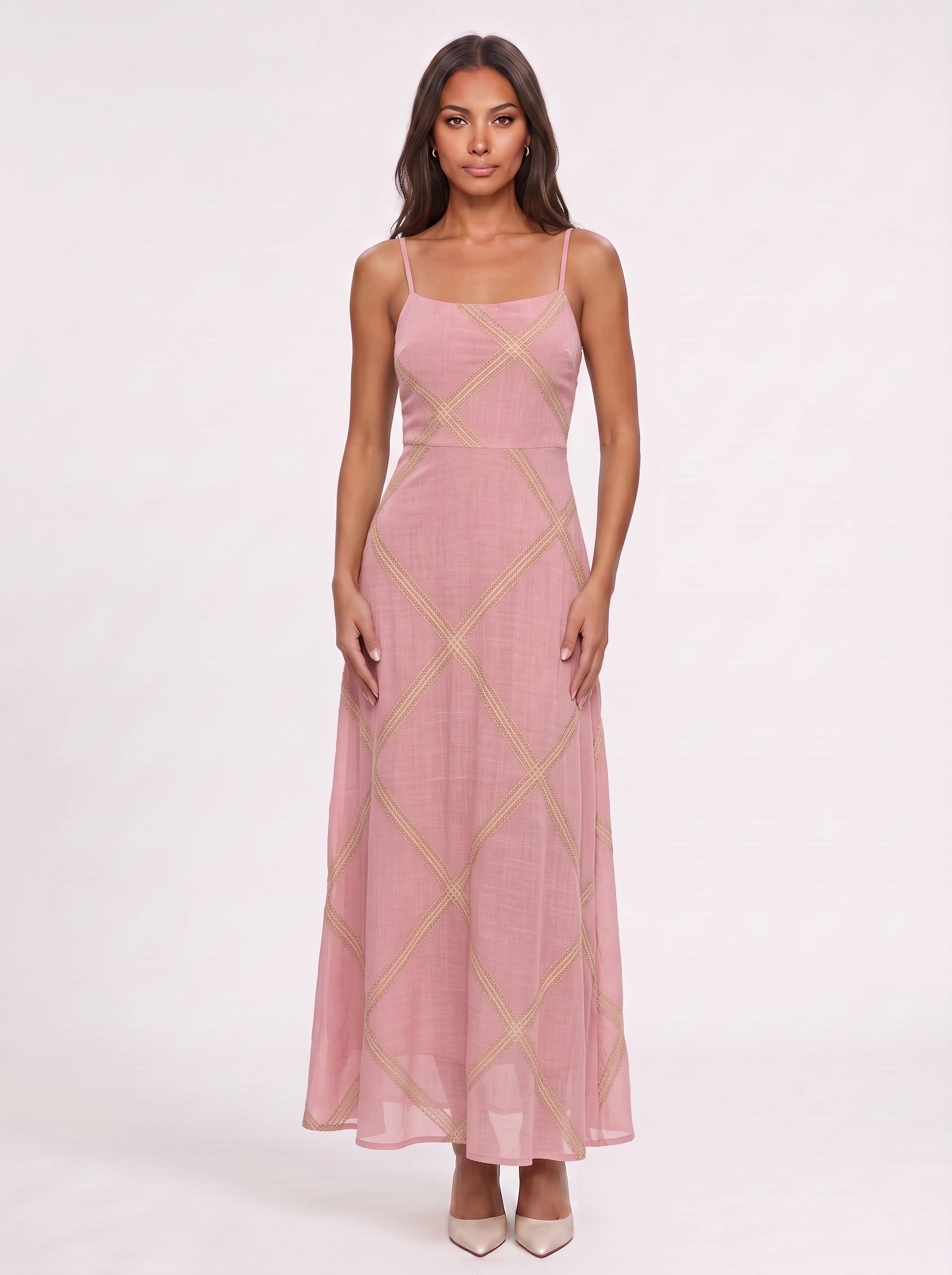 Catena Strappy Maxi Dress – Women Formal Evening Chain Print Boho Sleeveless Long Maxi Dress