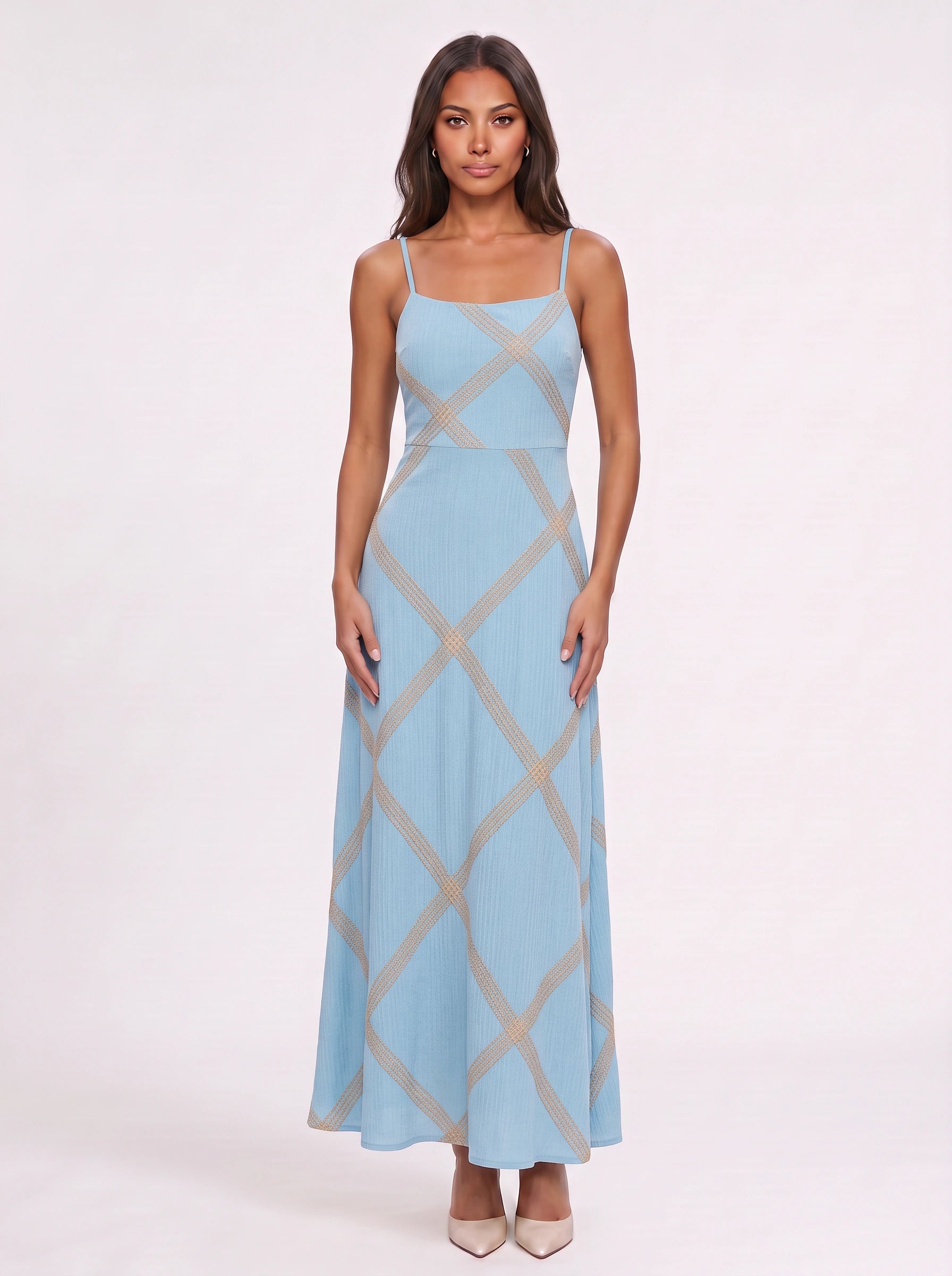 Catena Strappy Maxi Dress – Women Formal Evening Chain Print Boho Sleeveless Long Maxi Dress