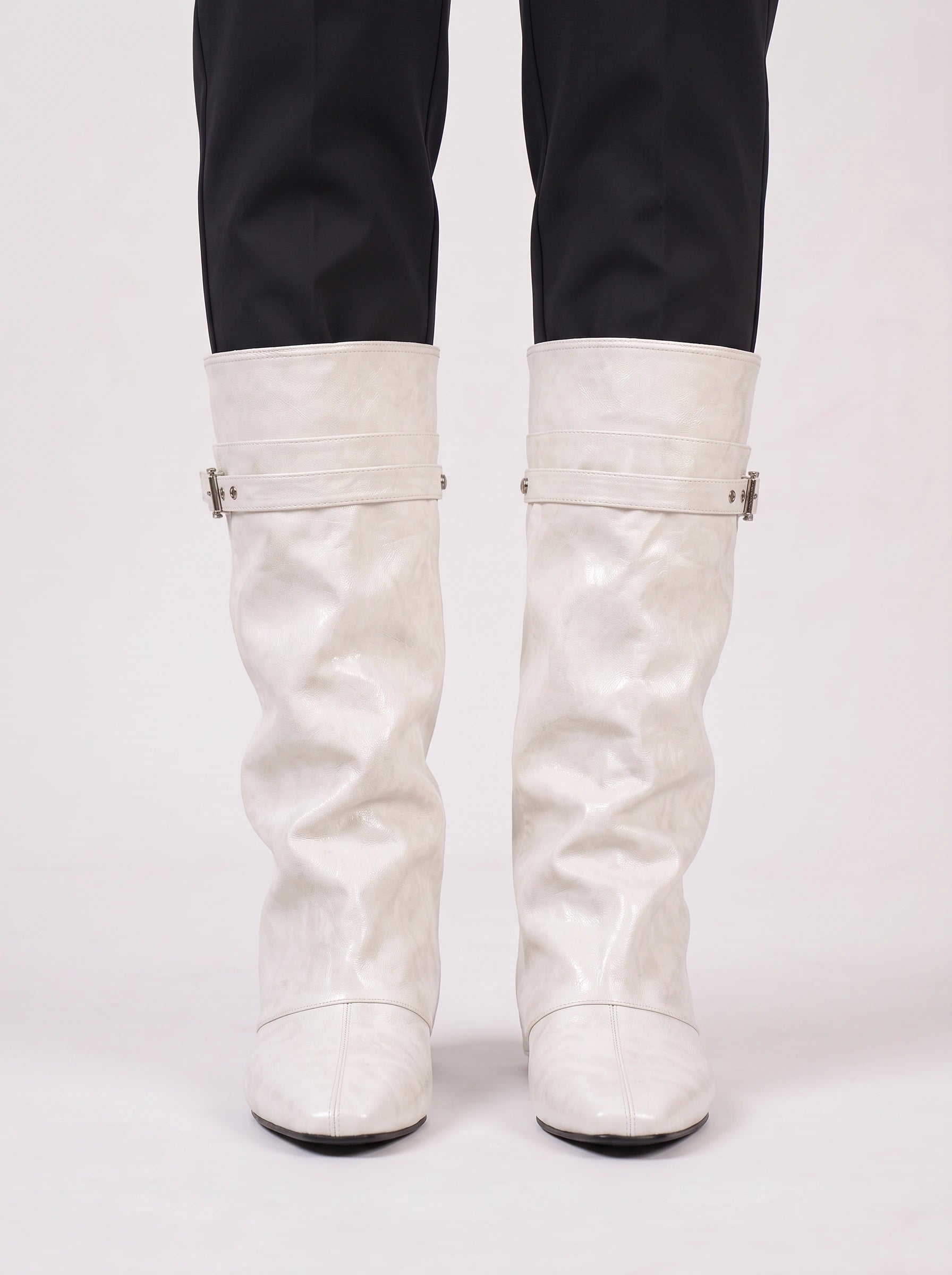 Torina Buckle Wedge Knee High Boots – Women Fall Boots Chelsea Knee High Leather Western Cowgirl Boots