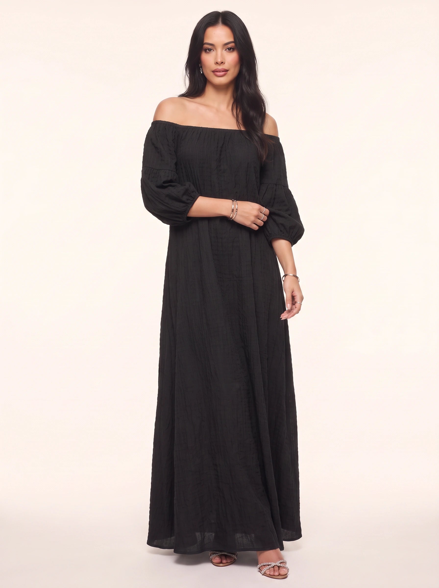 Ombrina Off-Shoulder Balloon Sleeve Maxi Dress – Boho Women Formal Evening Party Bohemian Maxi Dress
