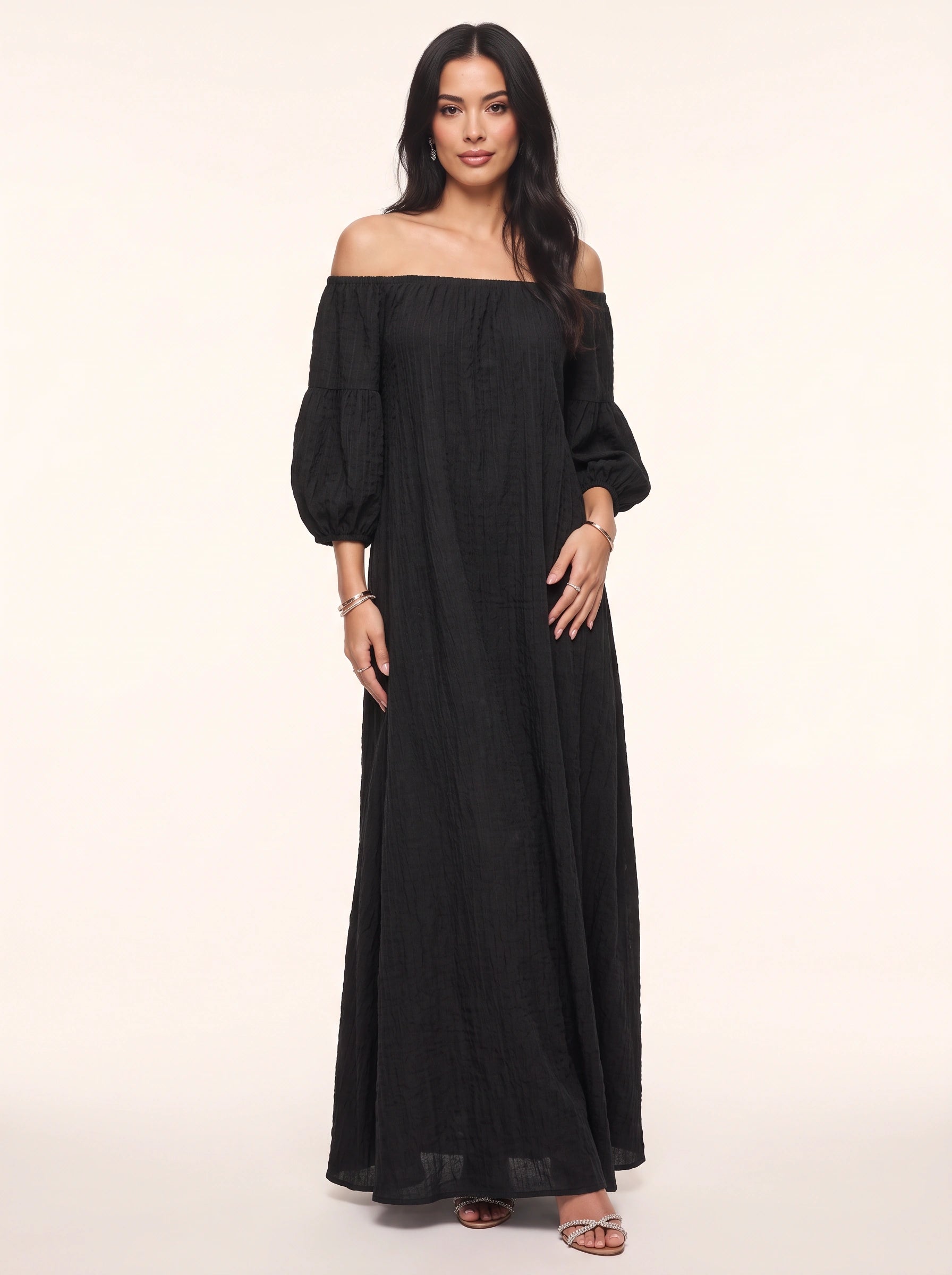 Ombrina Off-Shoulder Balloon Sleeve Maxi Dress – Boho Women Formal Evening Party Bohemian Maxi Dress