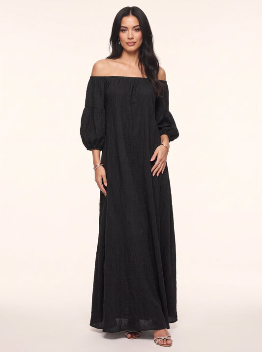 Robe longue de soirée bohème pour femme Ombrina, à manches ballon et épaules dénudées