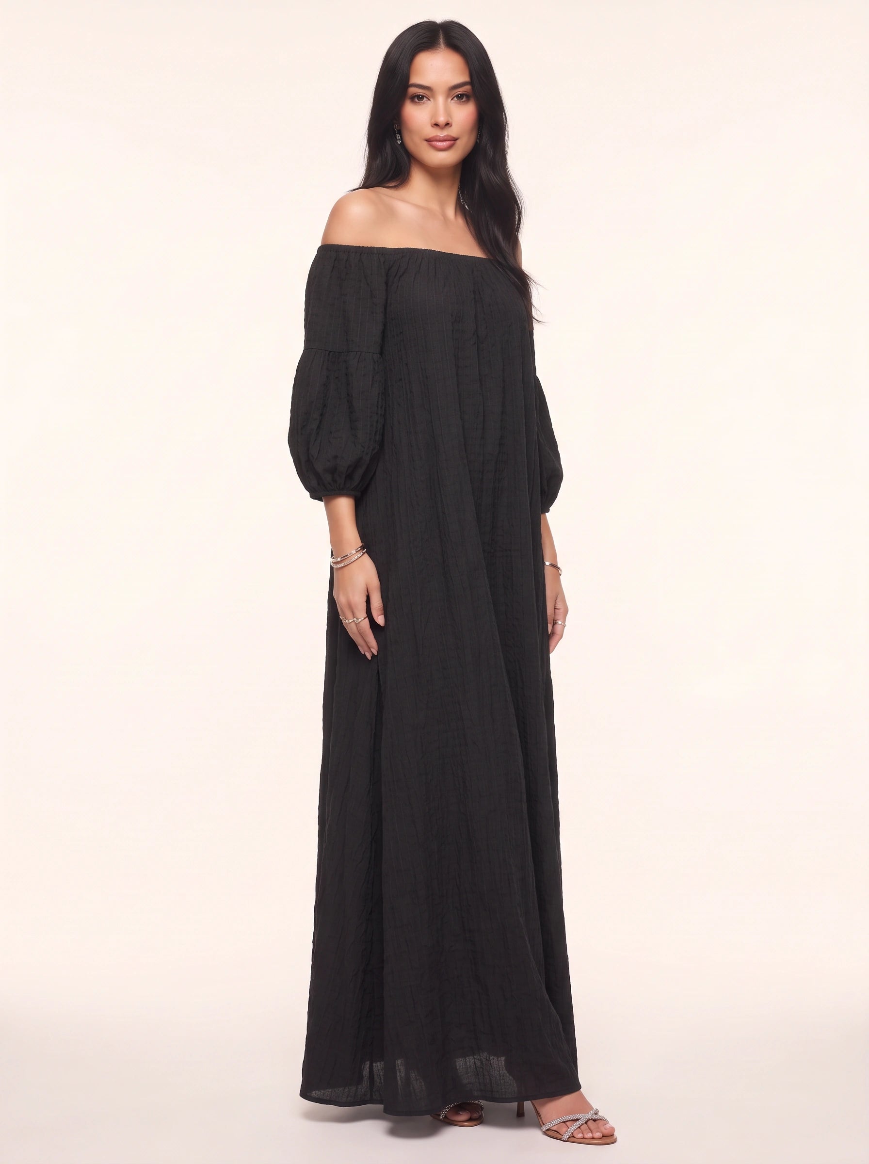 Ombrina Off-Shoulder Balloon Sleeve Maxi Dress – Boho Women Formal Evening Party Bohemian Maxi Dress