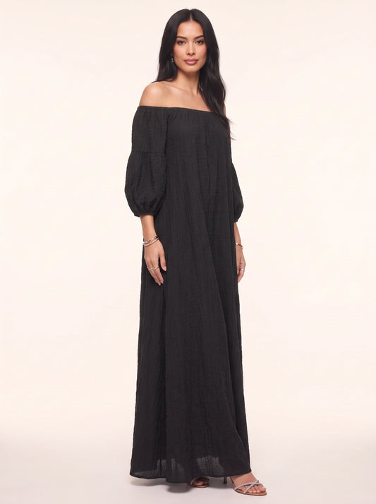 Robe longue de soirée bohème pour femme Ombrina, à manches ballon et épaules dénudées