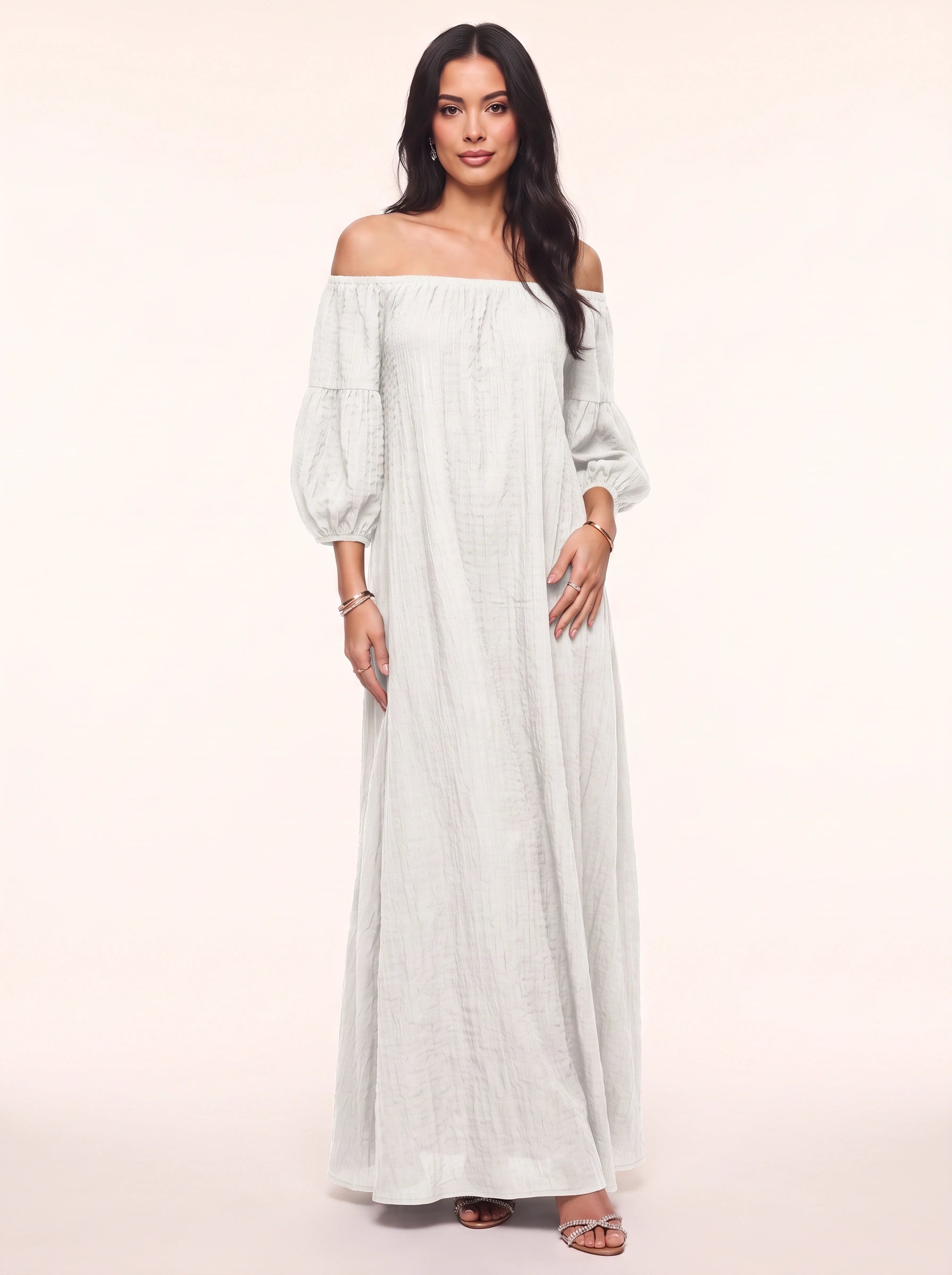 Ombrina Off-Shoulder Balloon Sleeve Maxi Dress – Boho Women Formal Evening Party Bohemian Maxi Dress