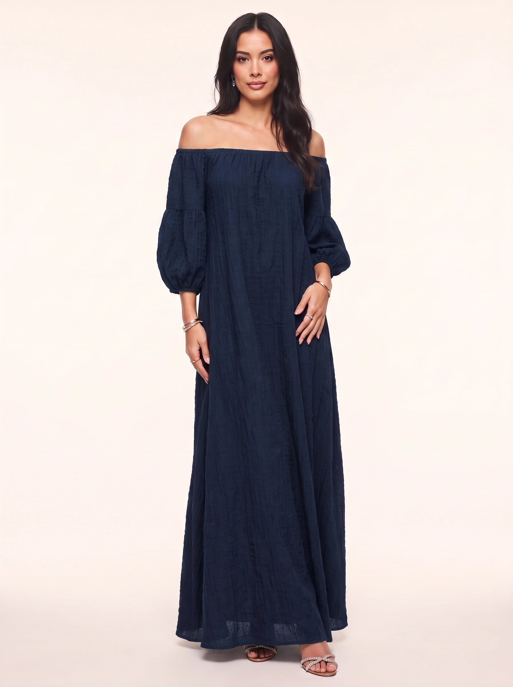 Ombrina Off-Shoulder Balloon Sleeve Maxi Dress – Boho Women Formal Evening Party Bohemian Maxi Dress