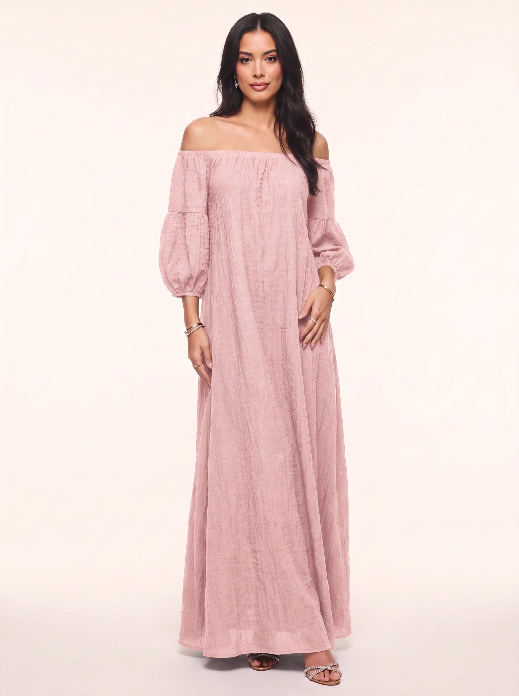 Ombrina Off-Shoulder Balloon Sleeve Maxi Dress – Boho Women Formal Evening Party Bohemian Maxi Dress