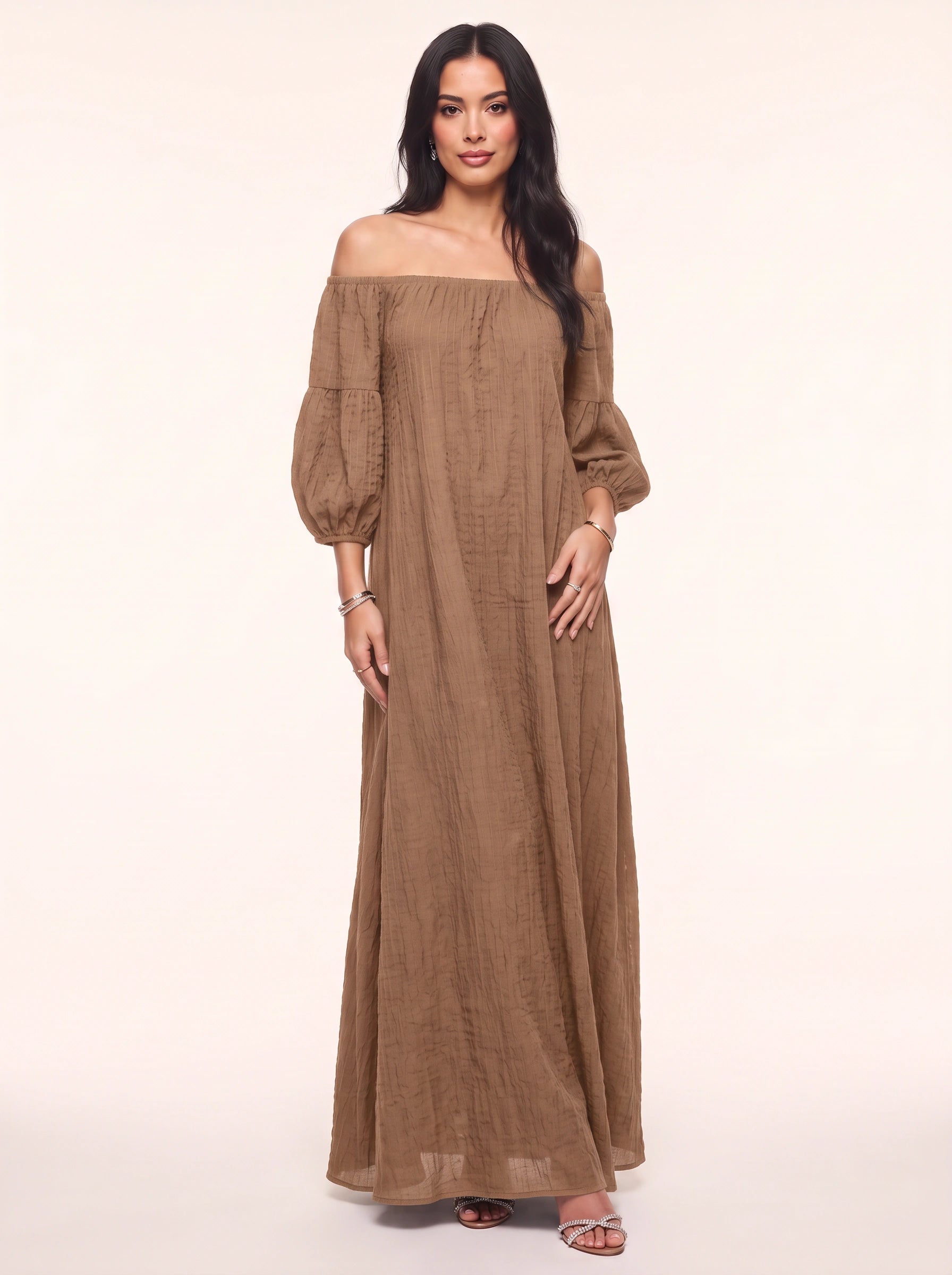 Ombrina Off-Shoulder Balloon Sleeve Maxi Dress – Boho Women Formal Evening Party Bohemian Maxi Dress