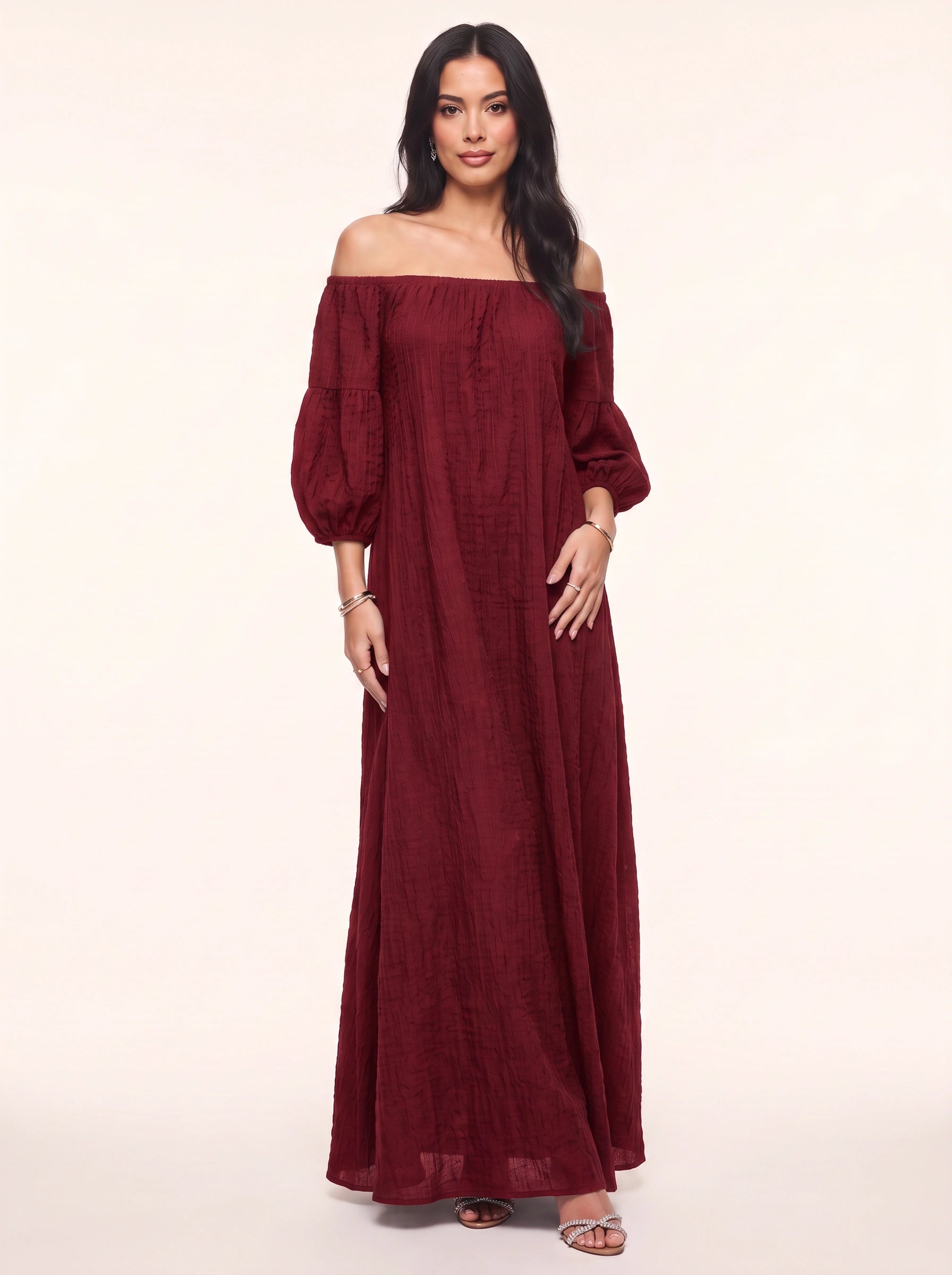 Ombrina Off-Shoulder Balloon Sleeve Maxi Dress – Boho Women Formal Evening Party Bohemian Maxi Dress