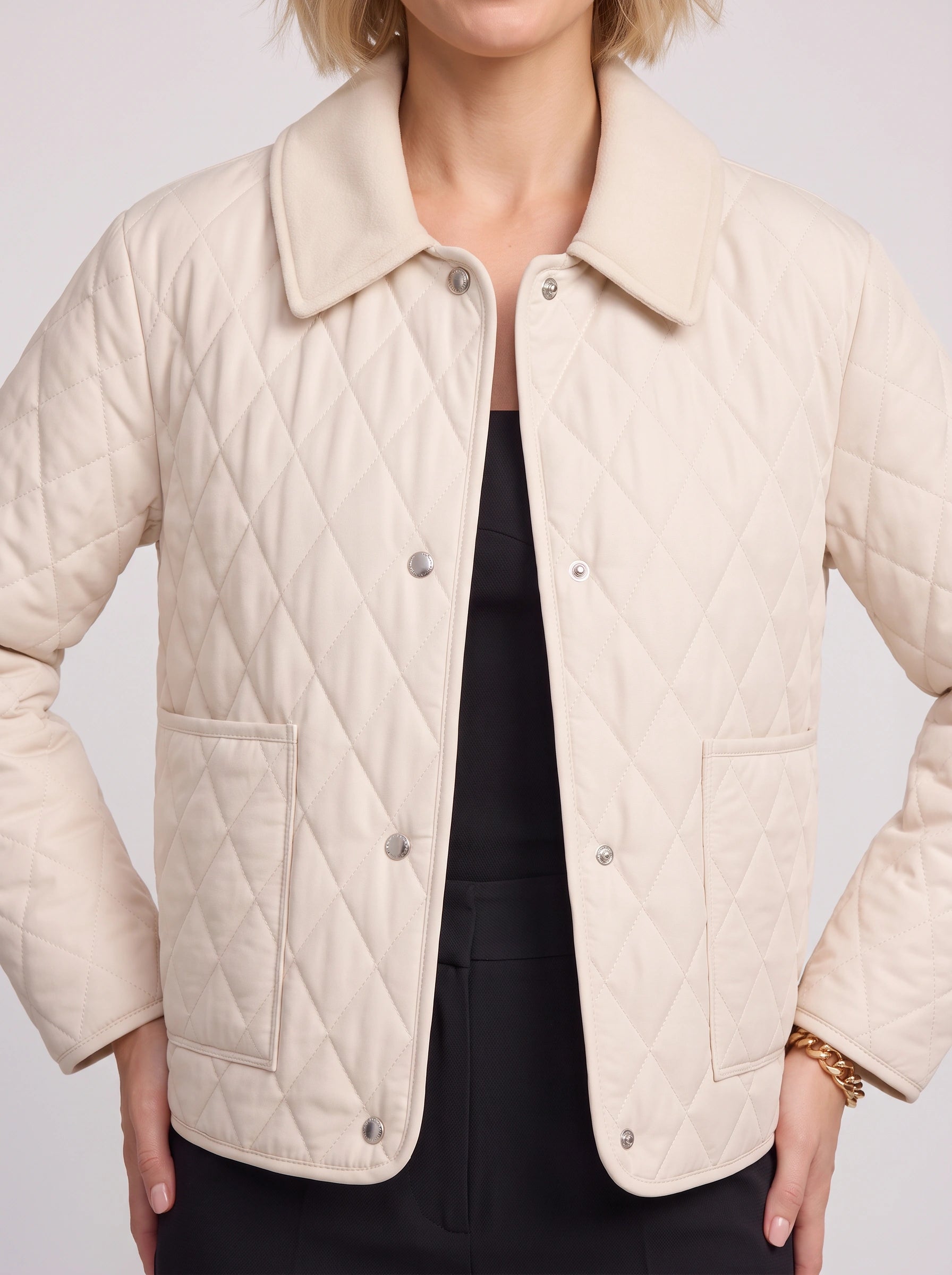 Romila Quilted Snap-Front Jacket – Diamond Quilted Women Casual Barn Jacket Fall Outerwear