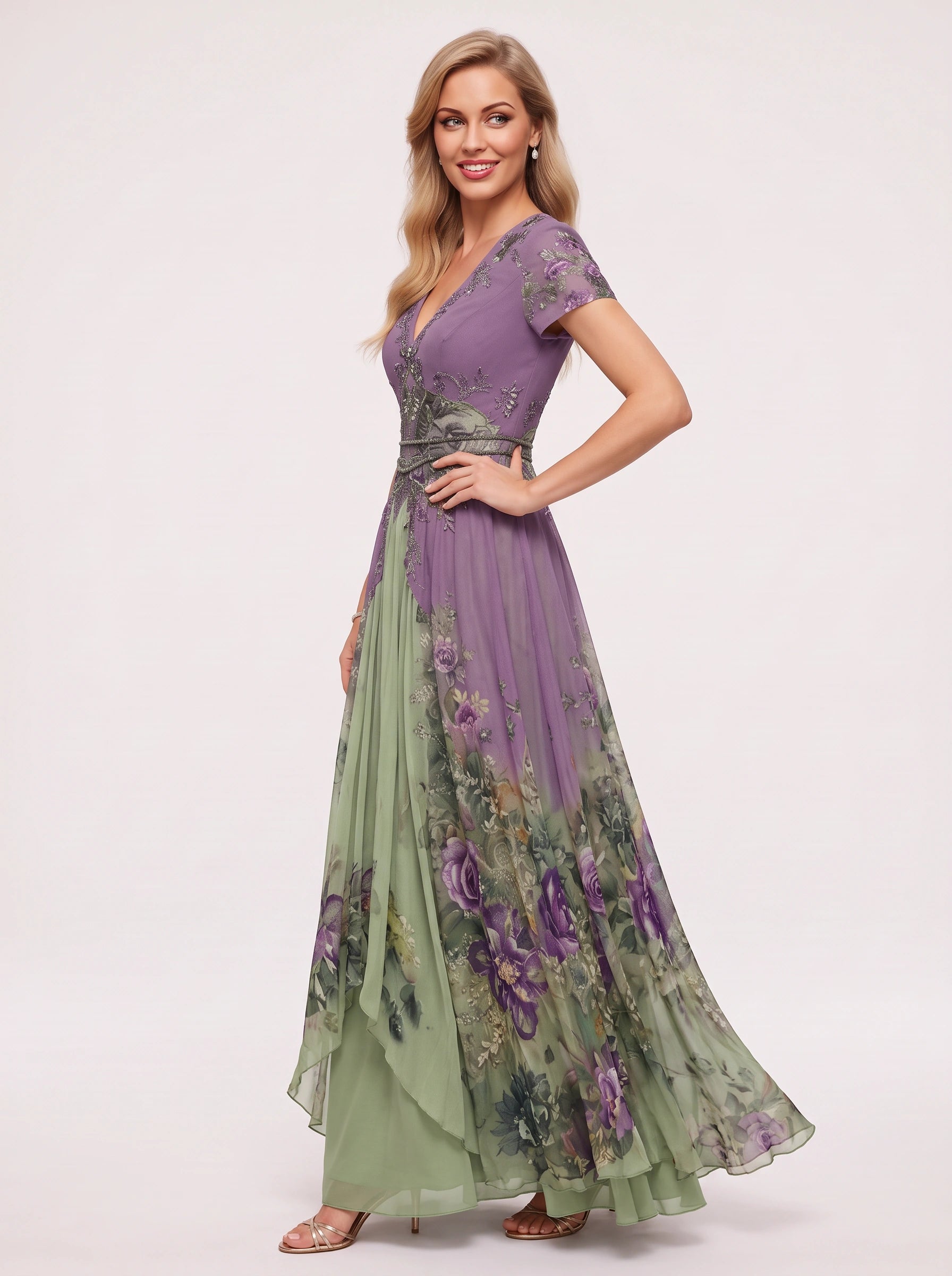 Floraveil Embroidered V-Neck Maxi Dress – Floral Wrap Maxi Dress Women Formal Wedding Guest Evening Party