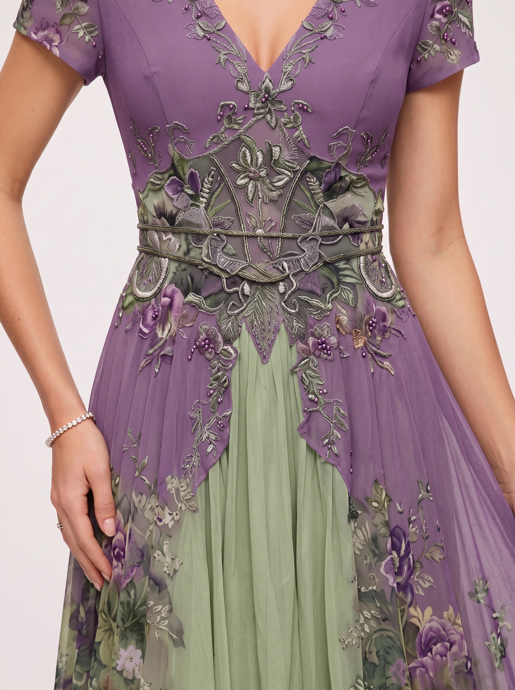 Floraveil Embroidered V-Neck Maxi Dress – Floral Wrap Maxi Dress Women Formal Wedding Guest Evening Party