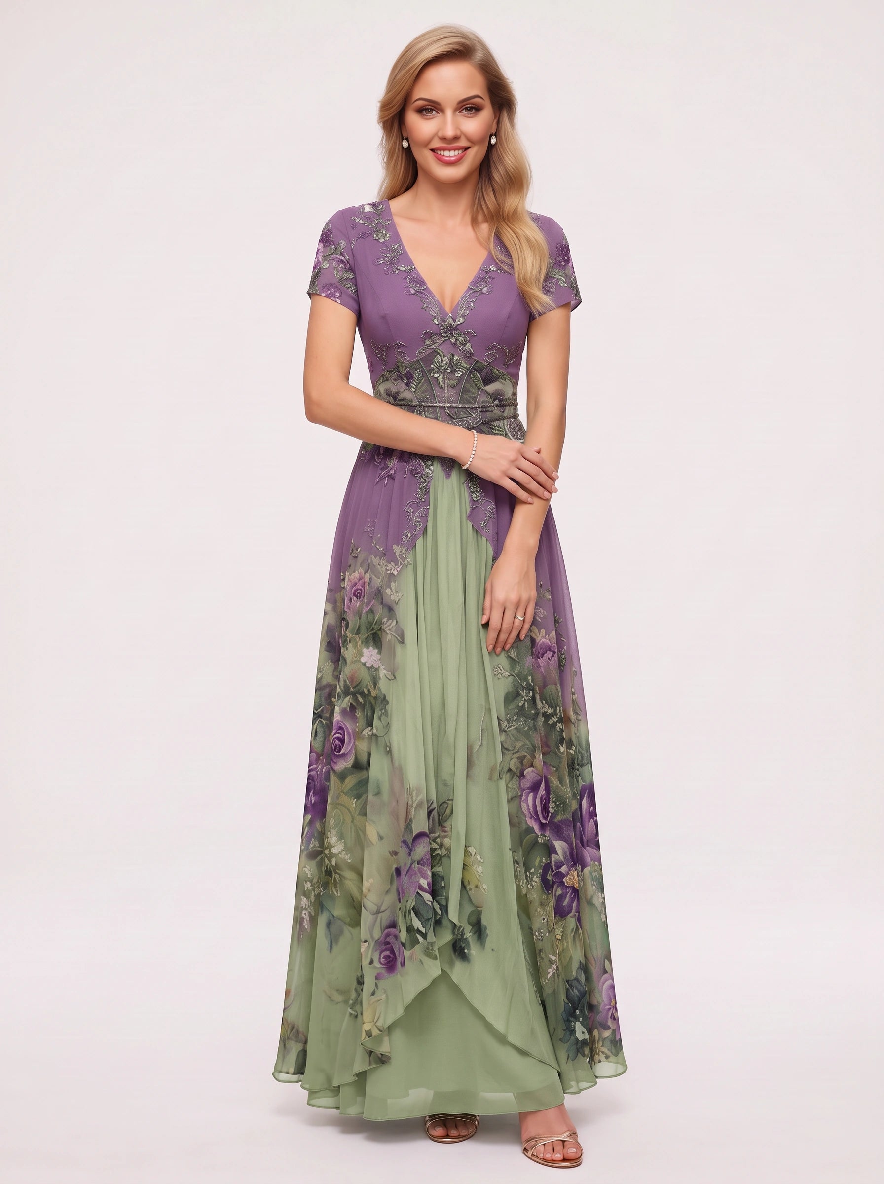 Floraveil Embroidered V-Neck Maxi Dress – Floral Wrap Maxi Dress Women Formal Wedding Guest Evening Party