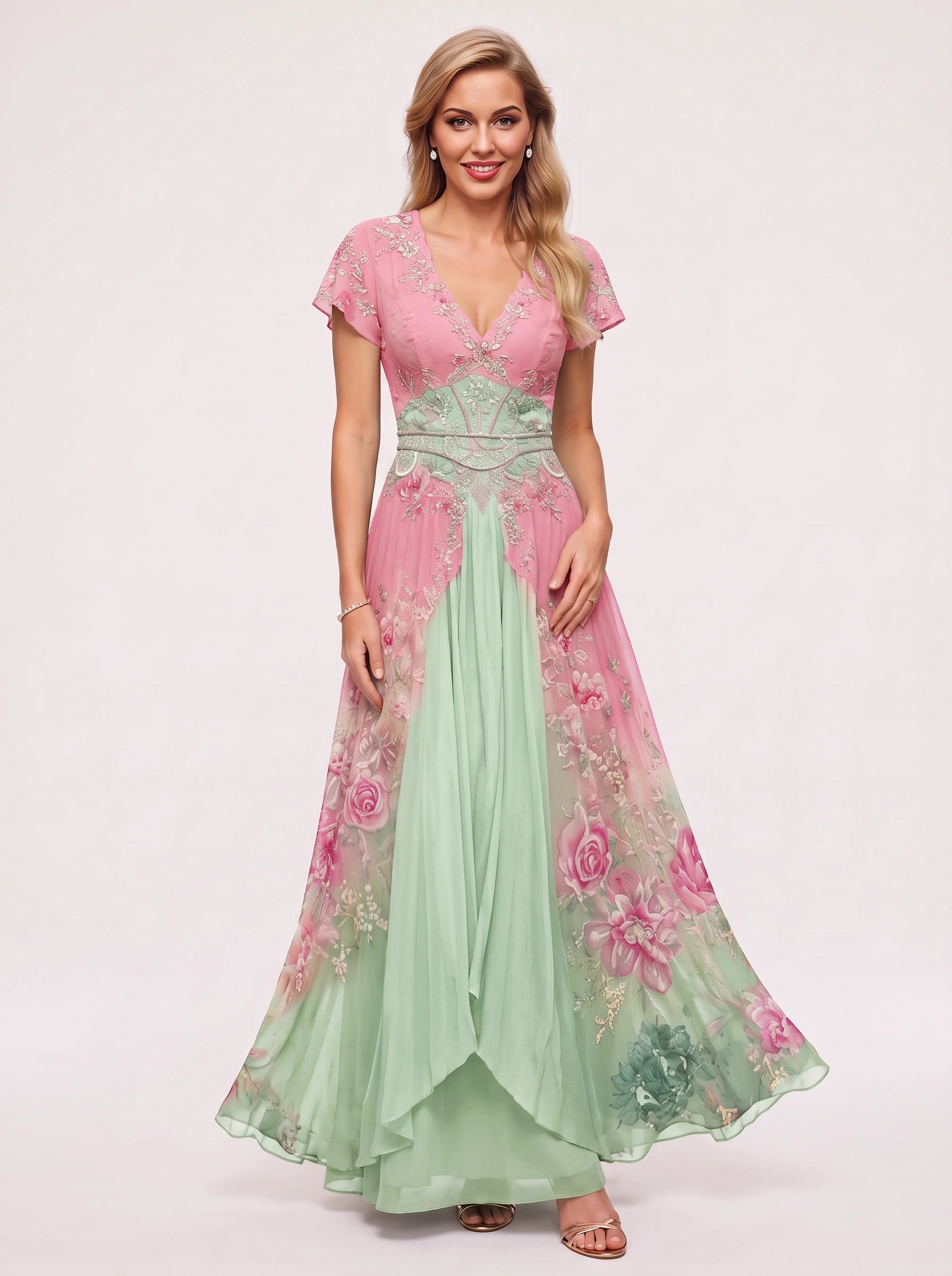 Floraveil Embroidered V-Neck Maxi Dress – Floral Wrap Maxi Dress Women Formal Wedding Guest Evening Party
