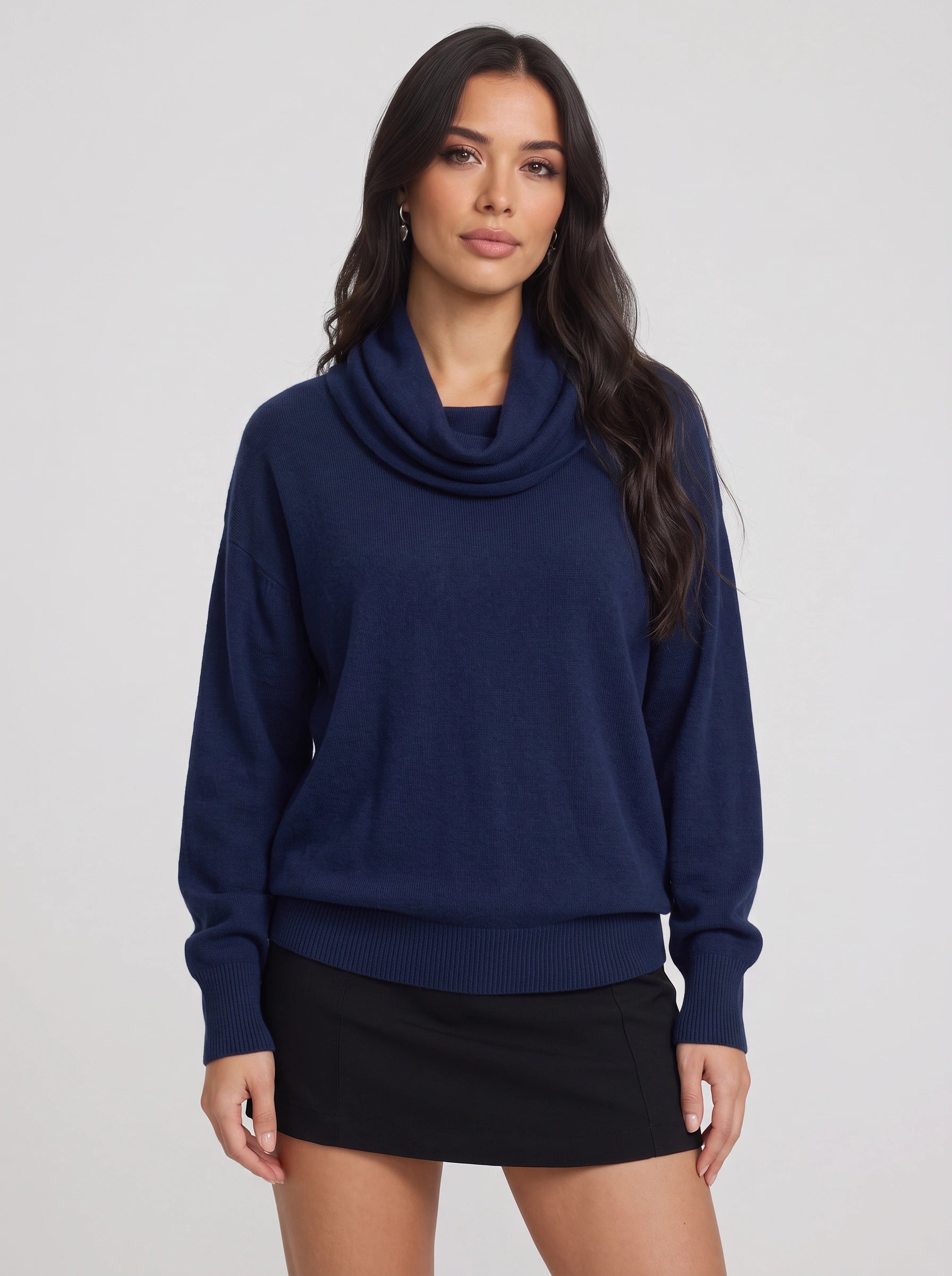 Cozelux Pull oversize en maille à col cheminée - Pull à col roulé pour femme, tenue d’intérieur automne-hiver
