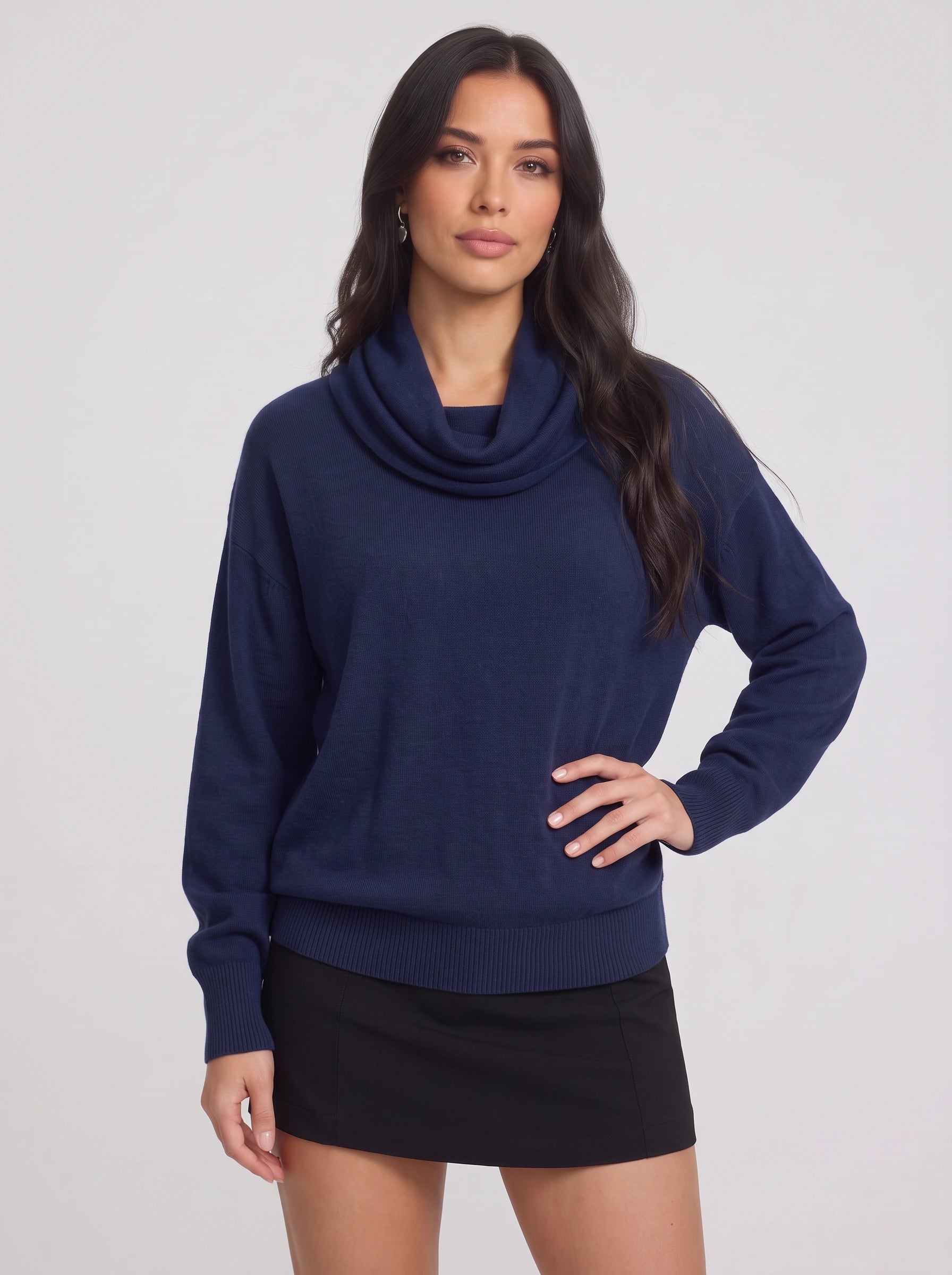 Cozelux Pull oversize en maille à col cheminée - Pull à col roulé pour femme, tenue d’intérieur automne-hiver
