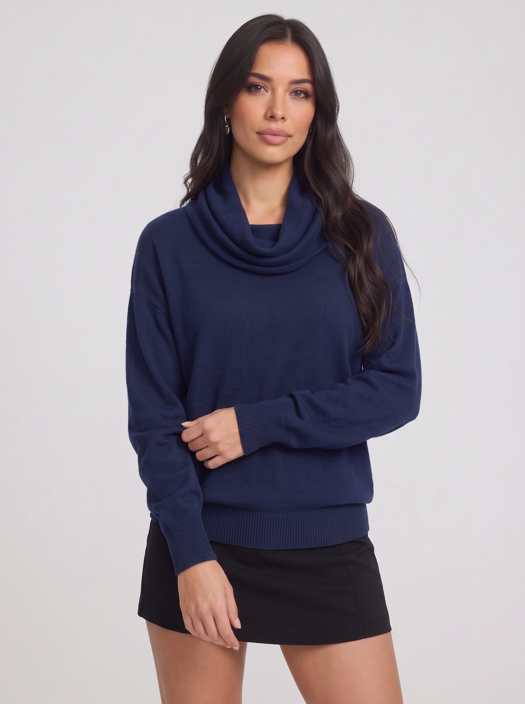 Cozelux Pull oversize en maille à col cheminée - Pull à col roulé pour femme, tenue d’intérieur automne-hiver