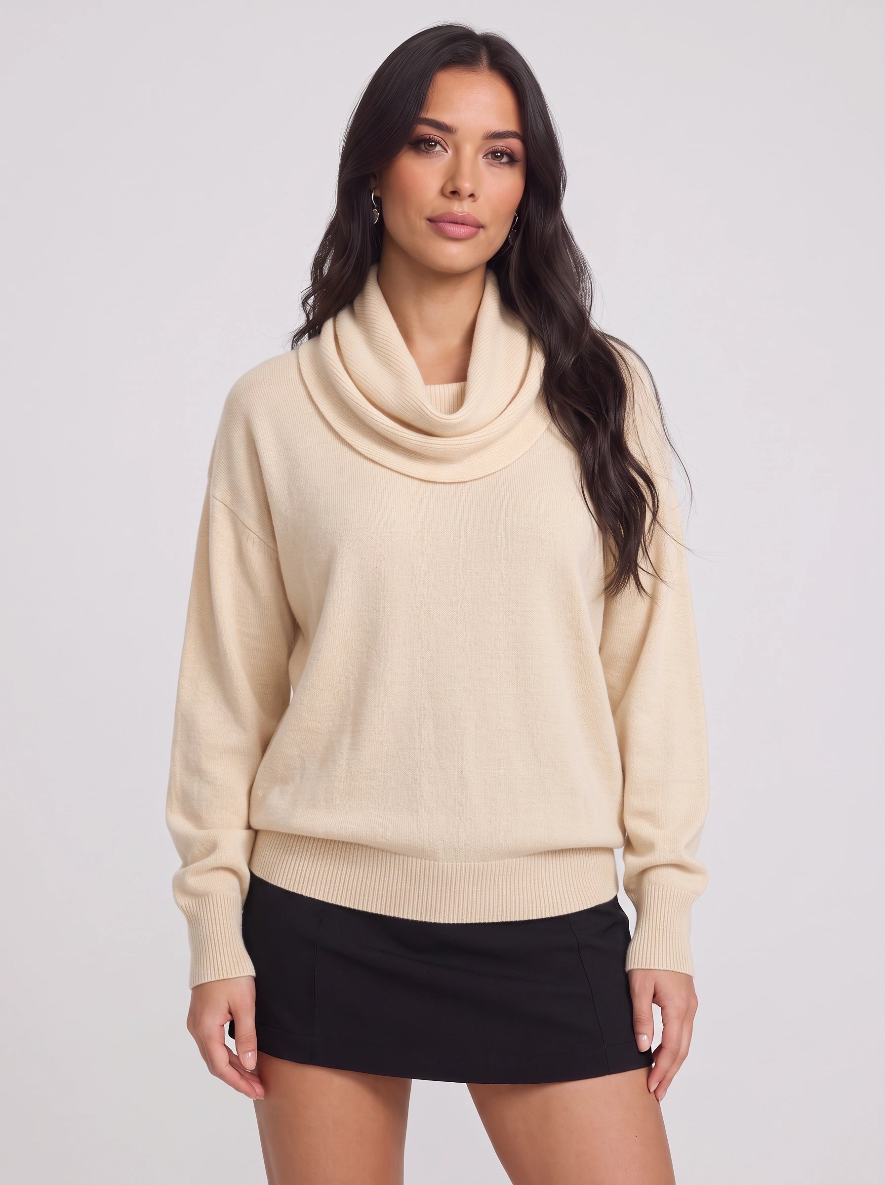 Cozelux Pull oversize en maille à col cheminée - Pull à col roulé pour femme, tenue d’intérieur automne-hiver