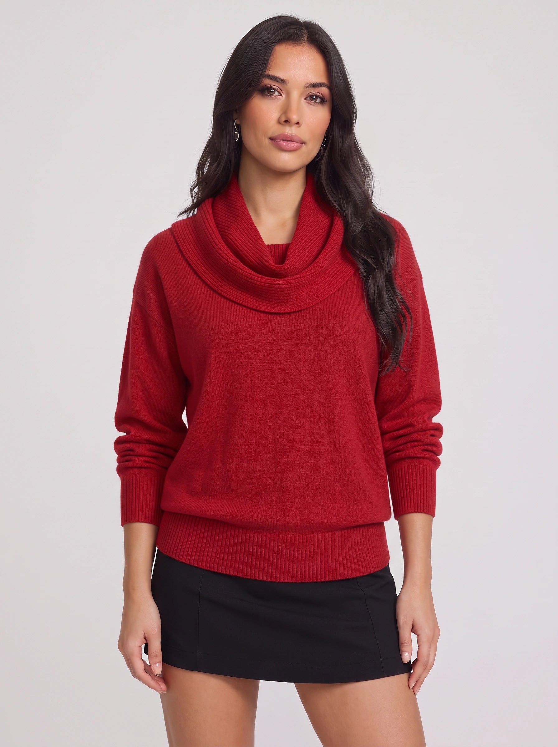 Cozelux Pull oversize en maille à col cheminée - Pull à col roulé pour femme, tenue d’intérieur automne-hiver
