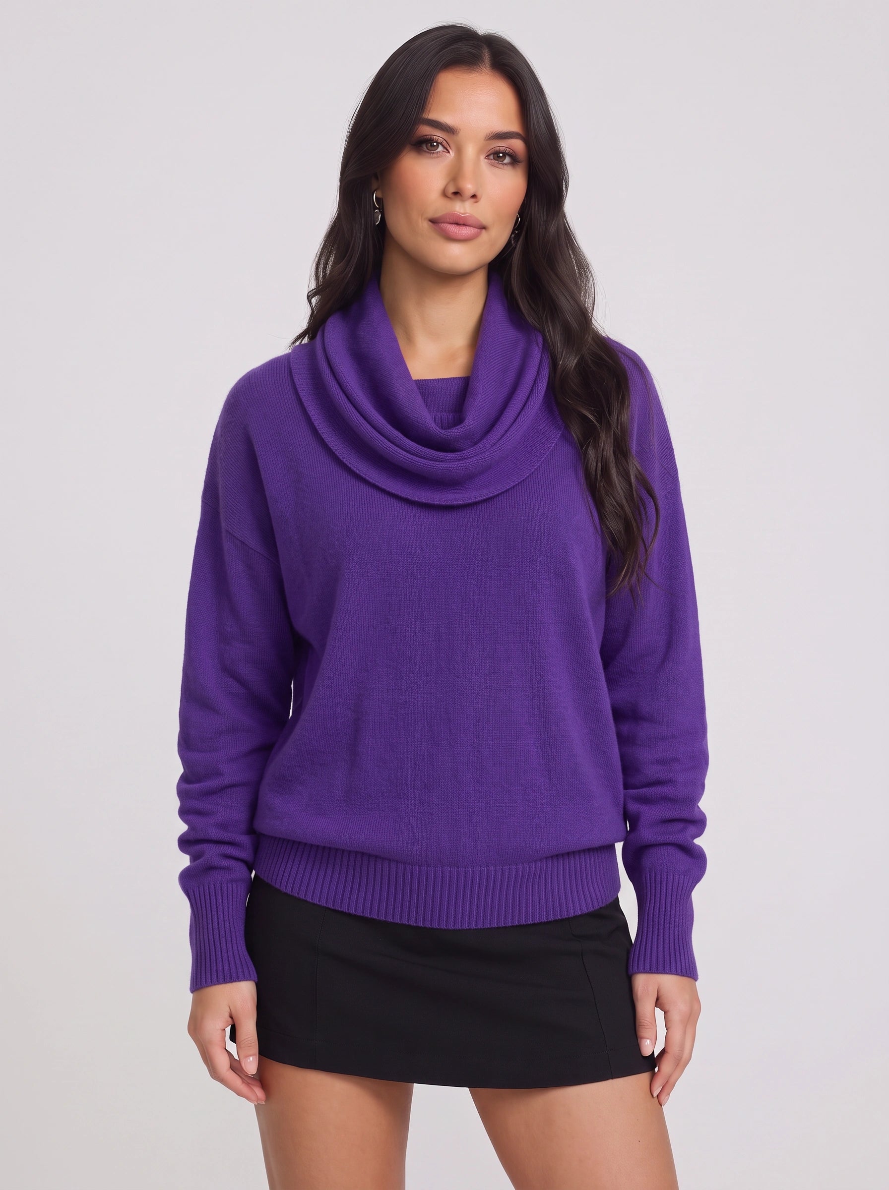 Cozelux Pull oversize en maille à col cheminée - Pull à col roulé pour femme, tenue d’intérieur automne-hiver