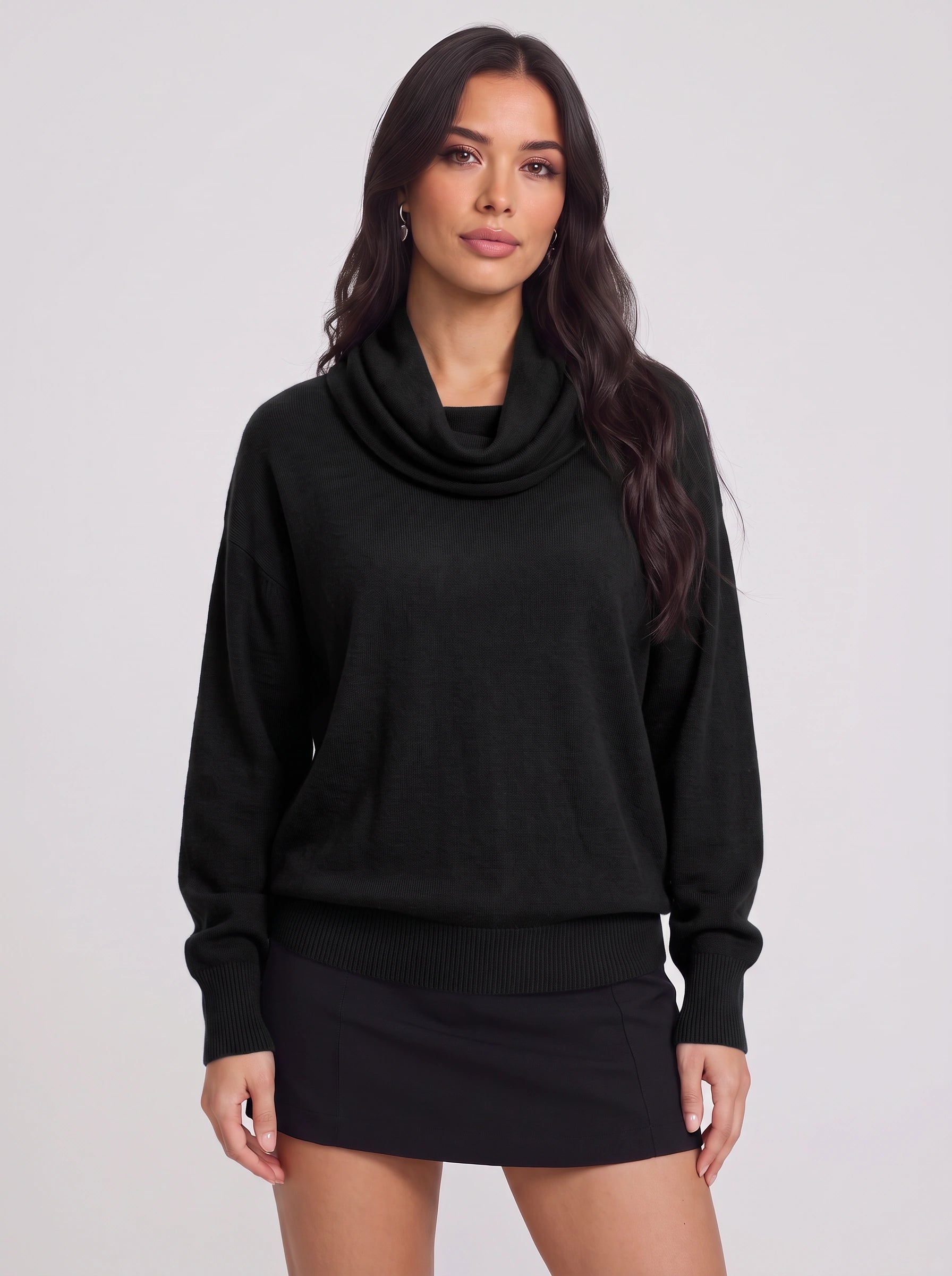 Cozelux Pull oversize en maille à col cheminée - Pull à col roulé pour femme, tenue d’intérieur automne-hiver